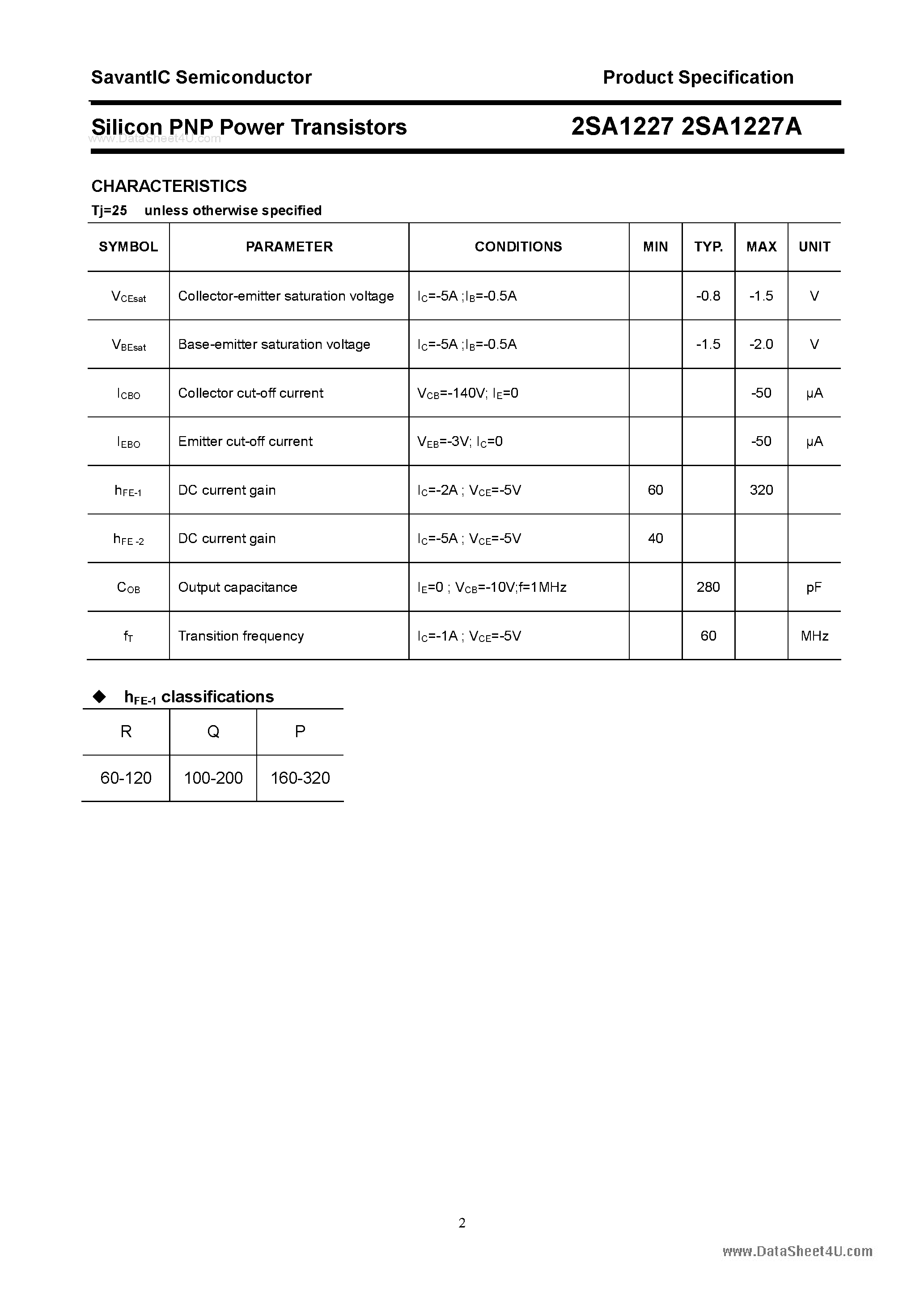 Datasheet 2SA1227 - SILICON POWER TRANSISTOR page 2