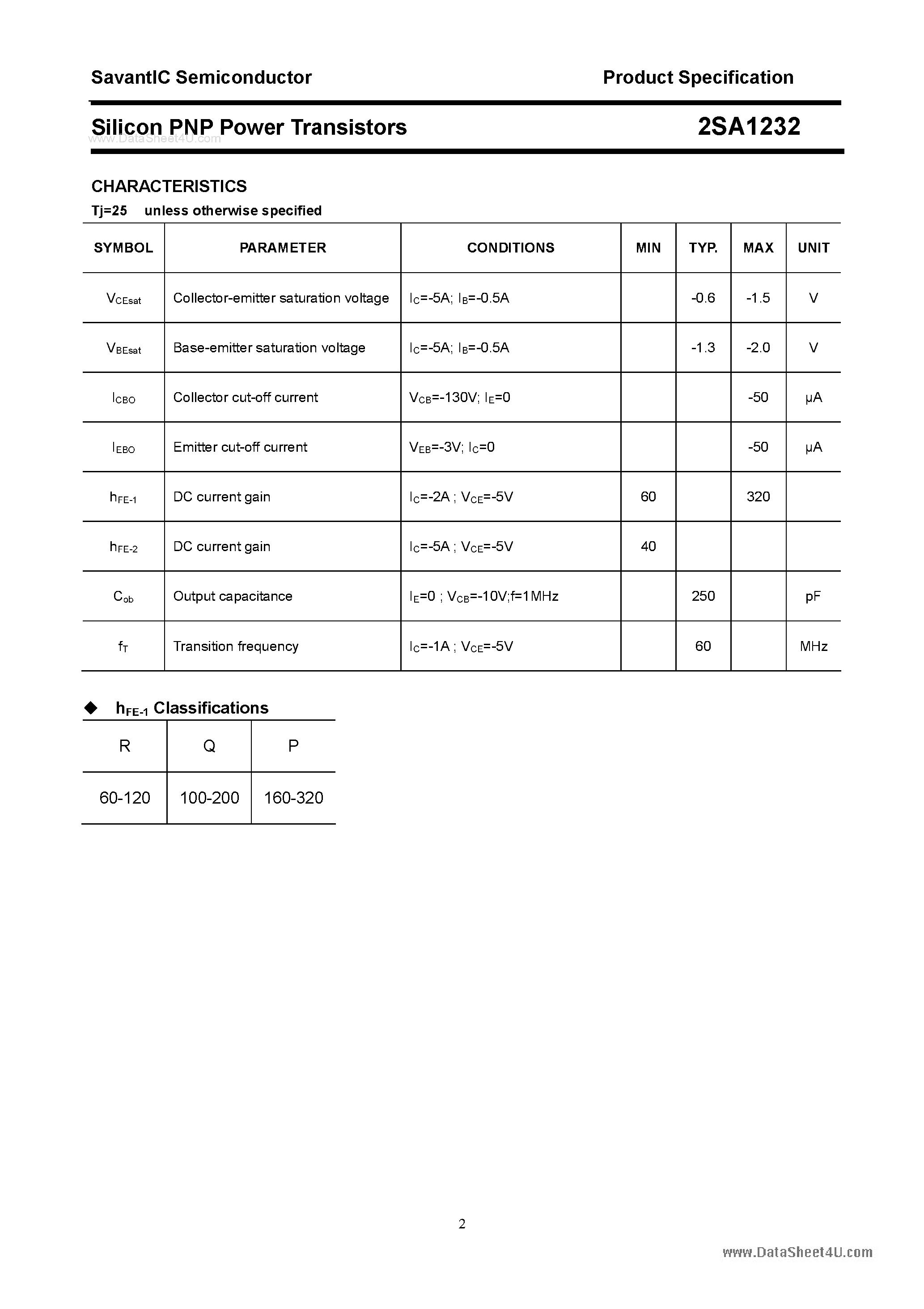 Datasheet 2SA1232 - SILICON POWER TRANSISTOR page 2