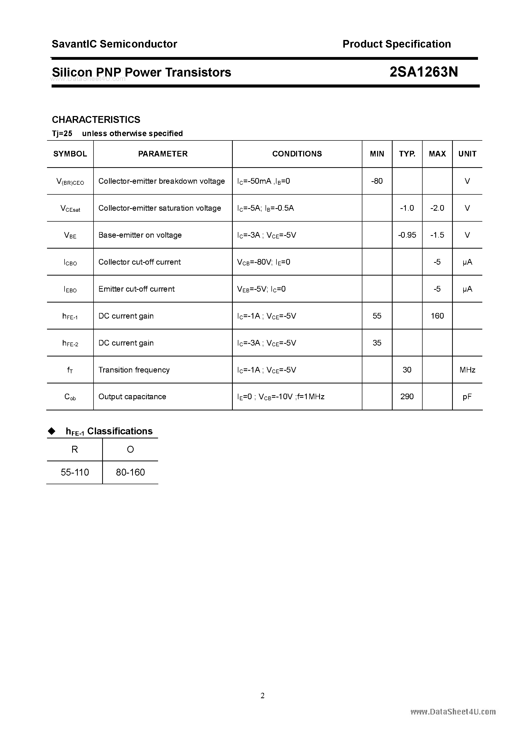 Datasheet 2SA1263N page 2 Datasheet 2SA1263N - SILICON POWER TRANSISTOR page 2