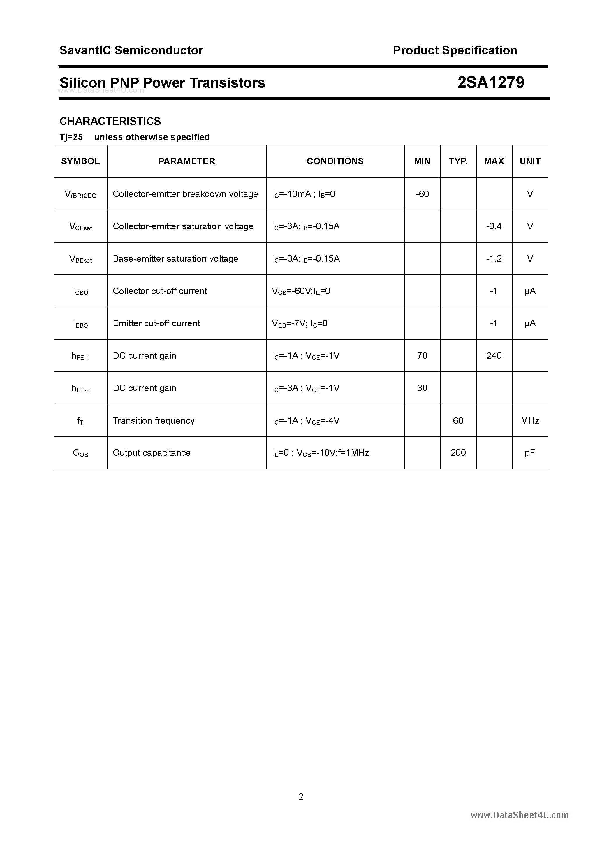 Datasheet 2SA1279 - SILICON POWER TRANSISTOR page 2