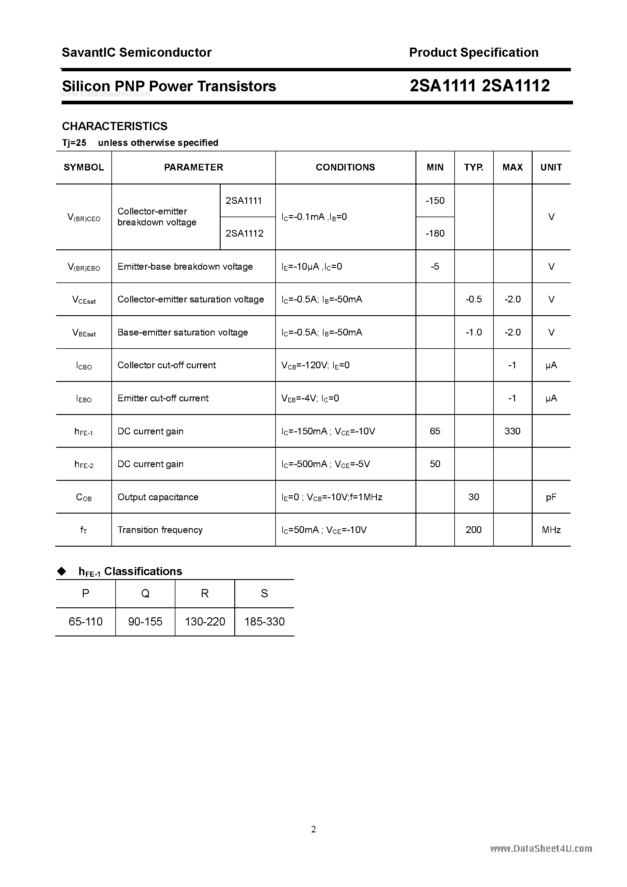 Datasheet 2SA1112 - (2SA1111 / 2SA1112) SILICON POWER TRANSISTOR page 2