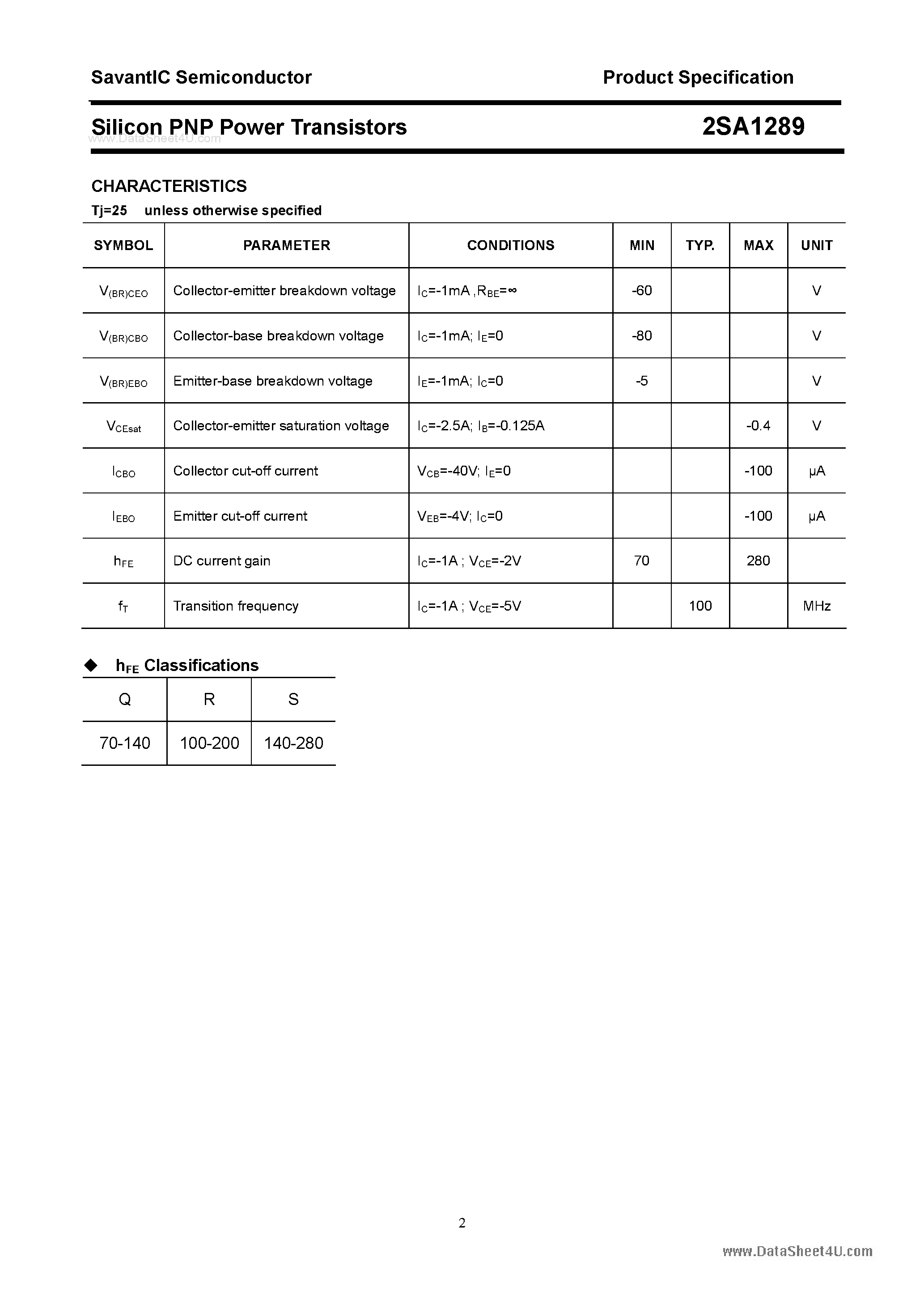 Datasheet 2SA1289 - SILICON POWER TRANSISTOR page 2