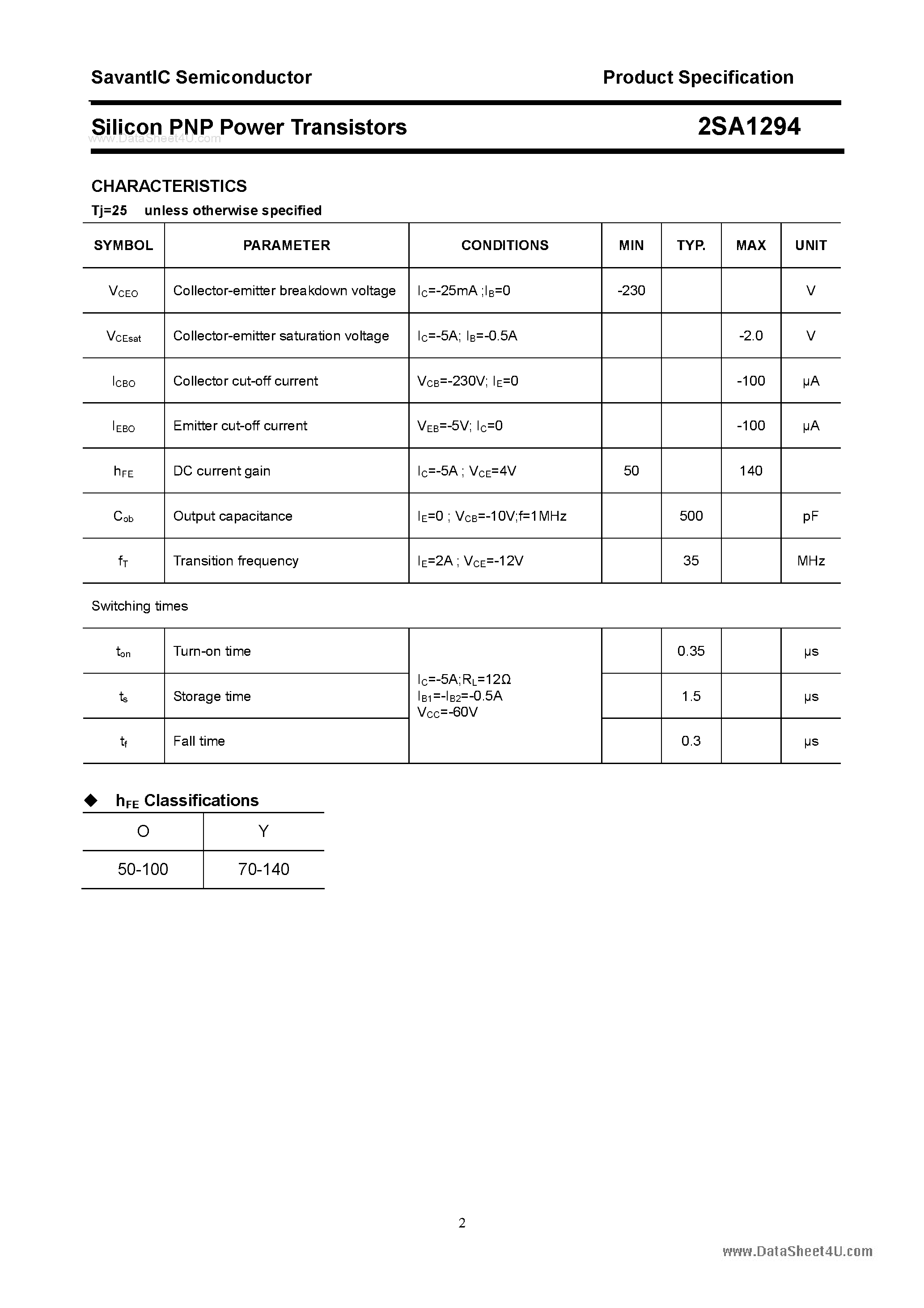 Datasheet 2SA1294 - SILICON POWER TRANSISTOR page 2
