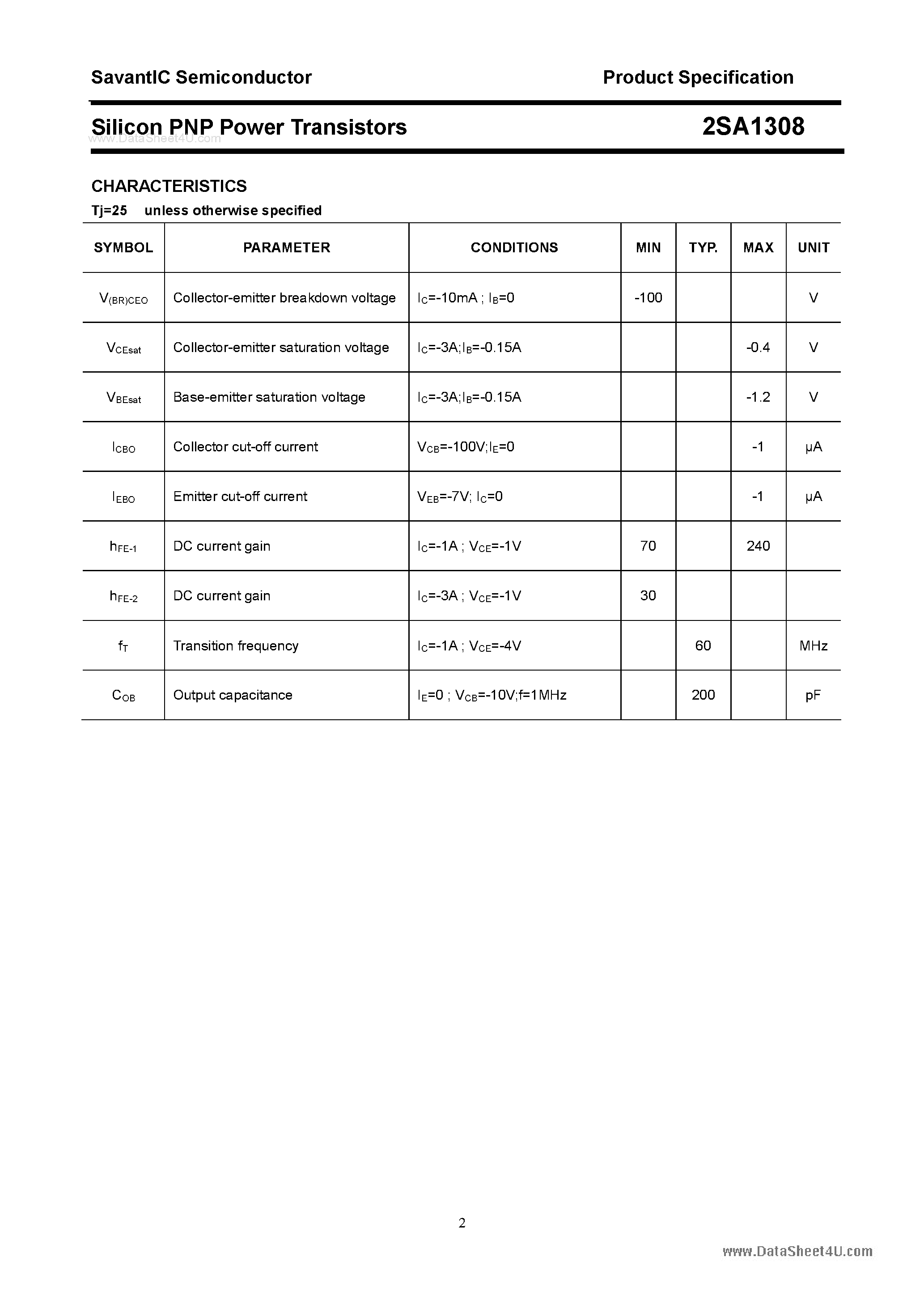 Datasheet 2SA1308 - SILICON POWER TRANSISTOR page 2
