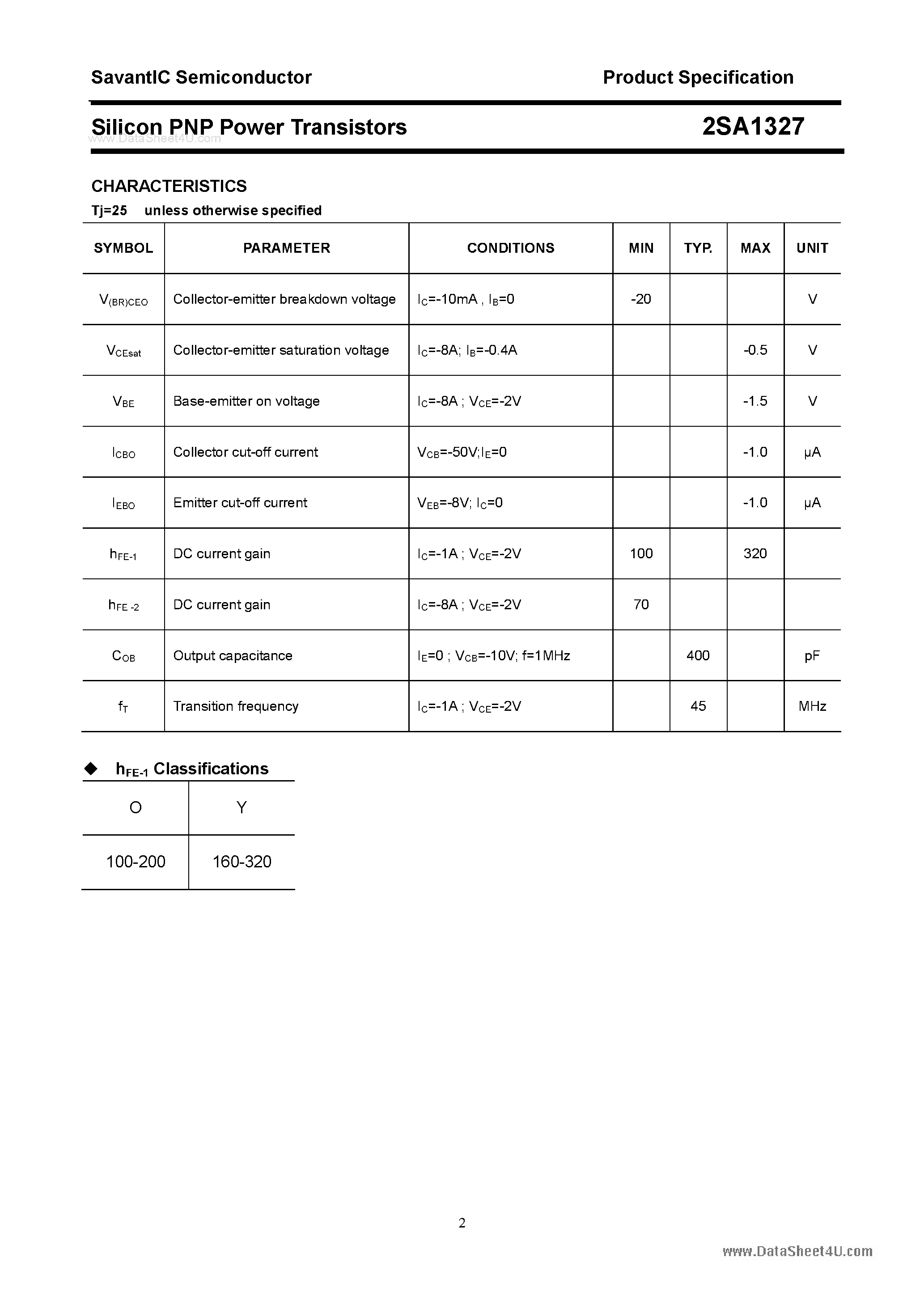 Datasheet 2SA1327 - SILICON POWER TRANSISTOR page 2
