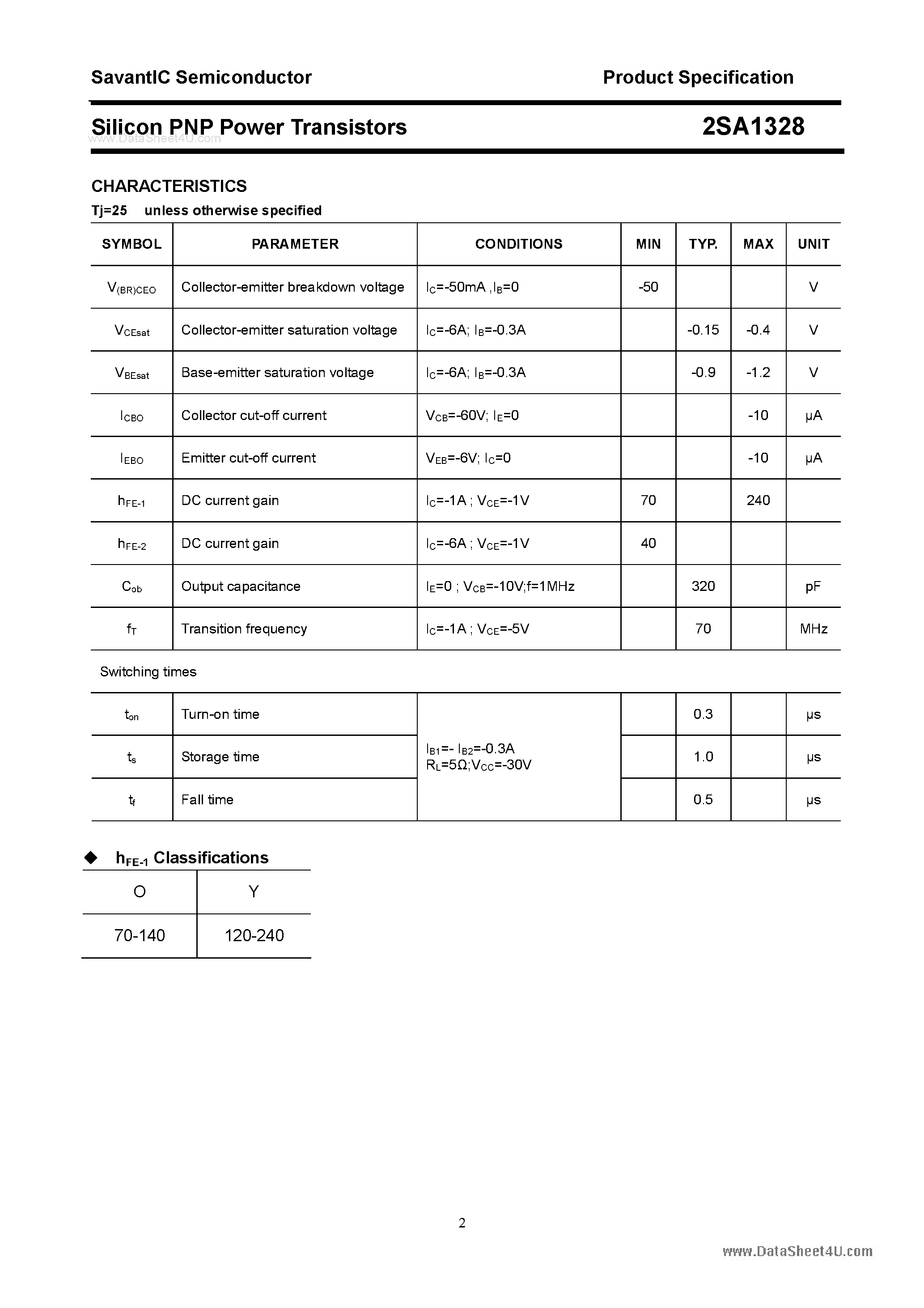 Datasheet 2SA1328 - SILICON POWER TRANSISTOR page 2