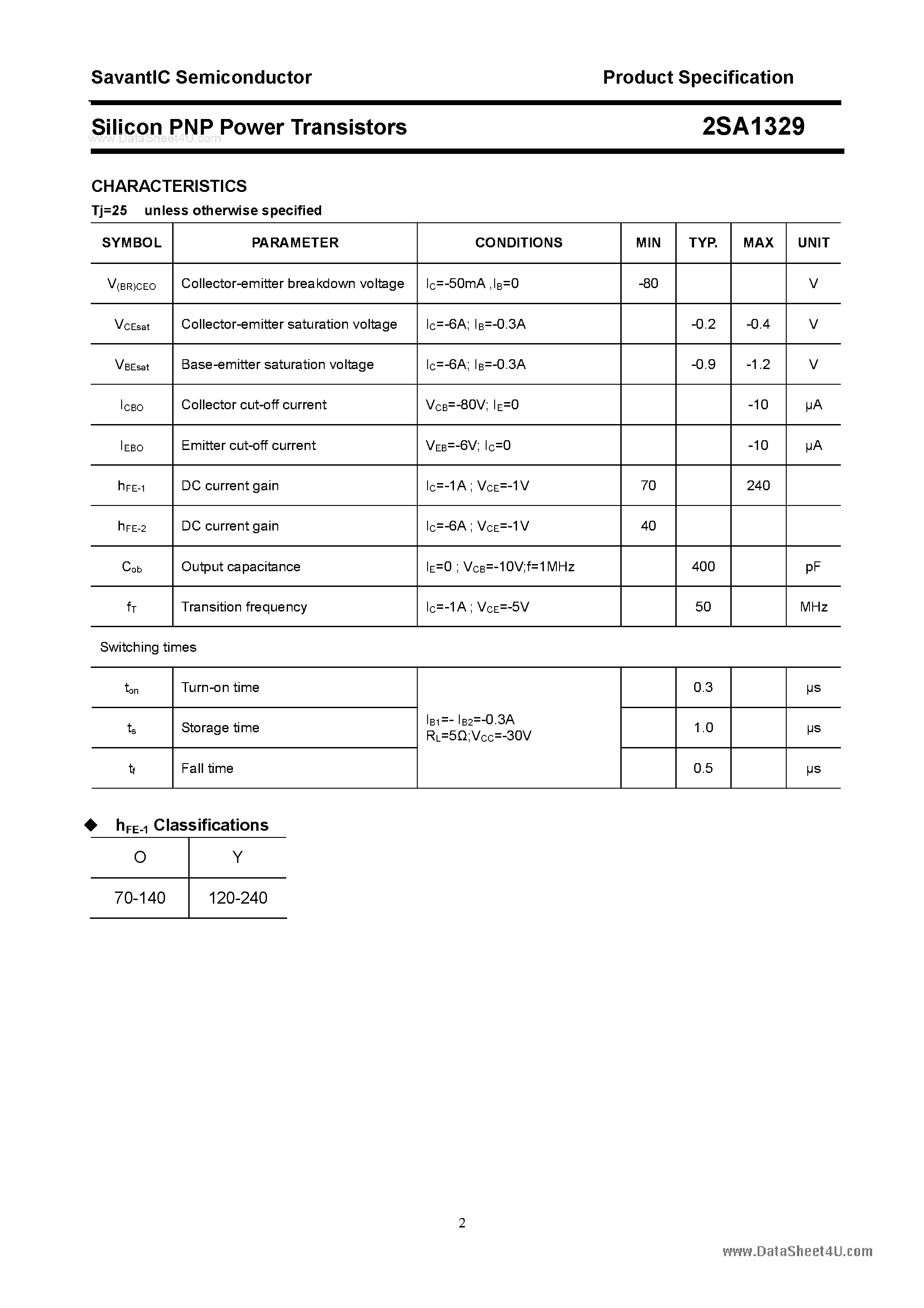 Datasheet 2SA1329 - SILICON POWER TRANSISTOR page 2