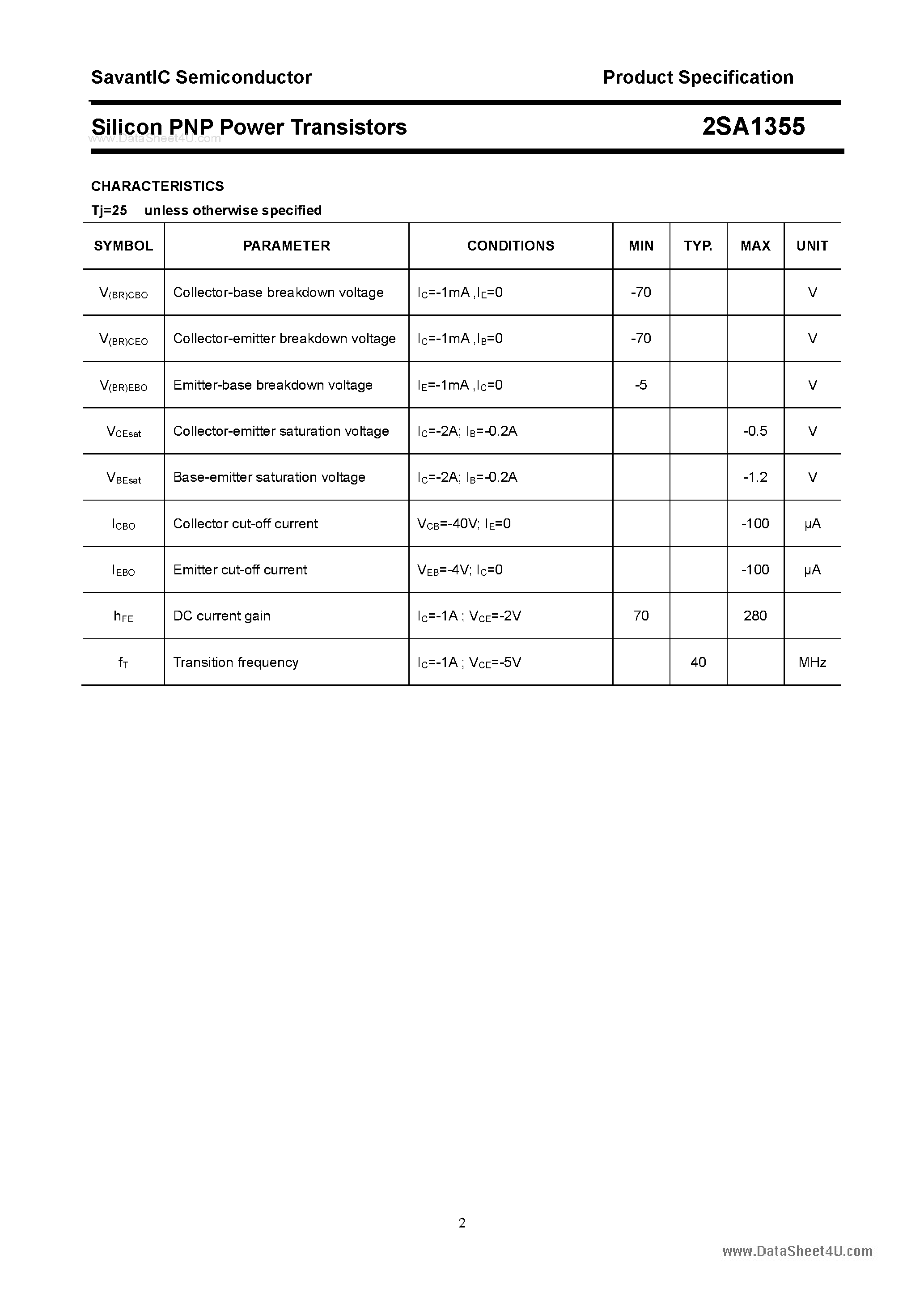 Datasheet 2SA1355 - SILICON POWER TRANSISTOR page 2