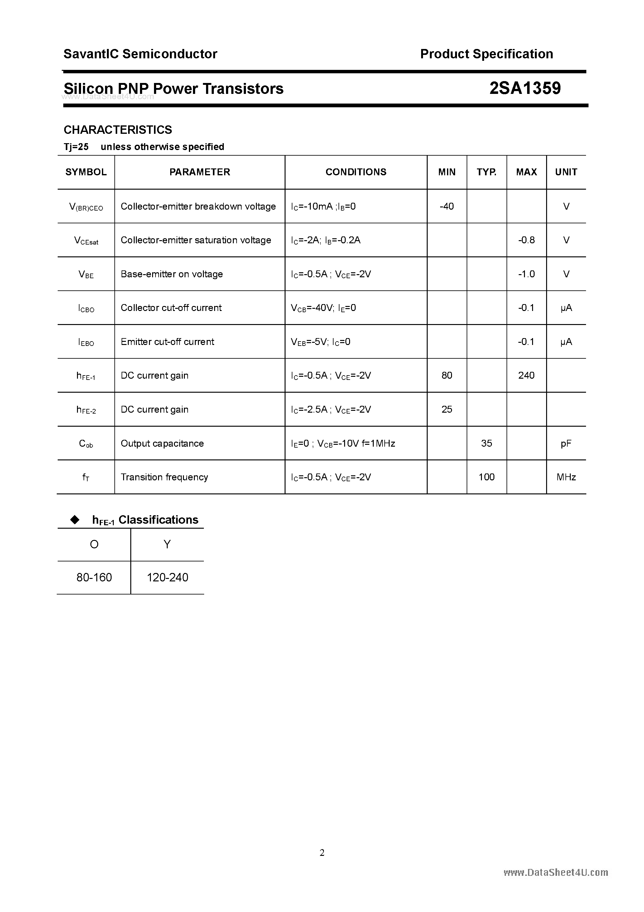 Datasheet 2SA1359 - SILICON POWER TRANSISTOR page 2