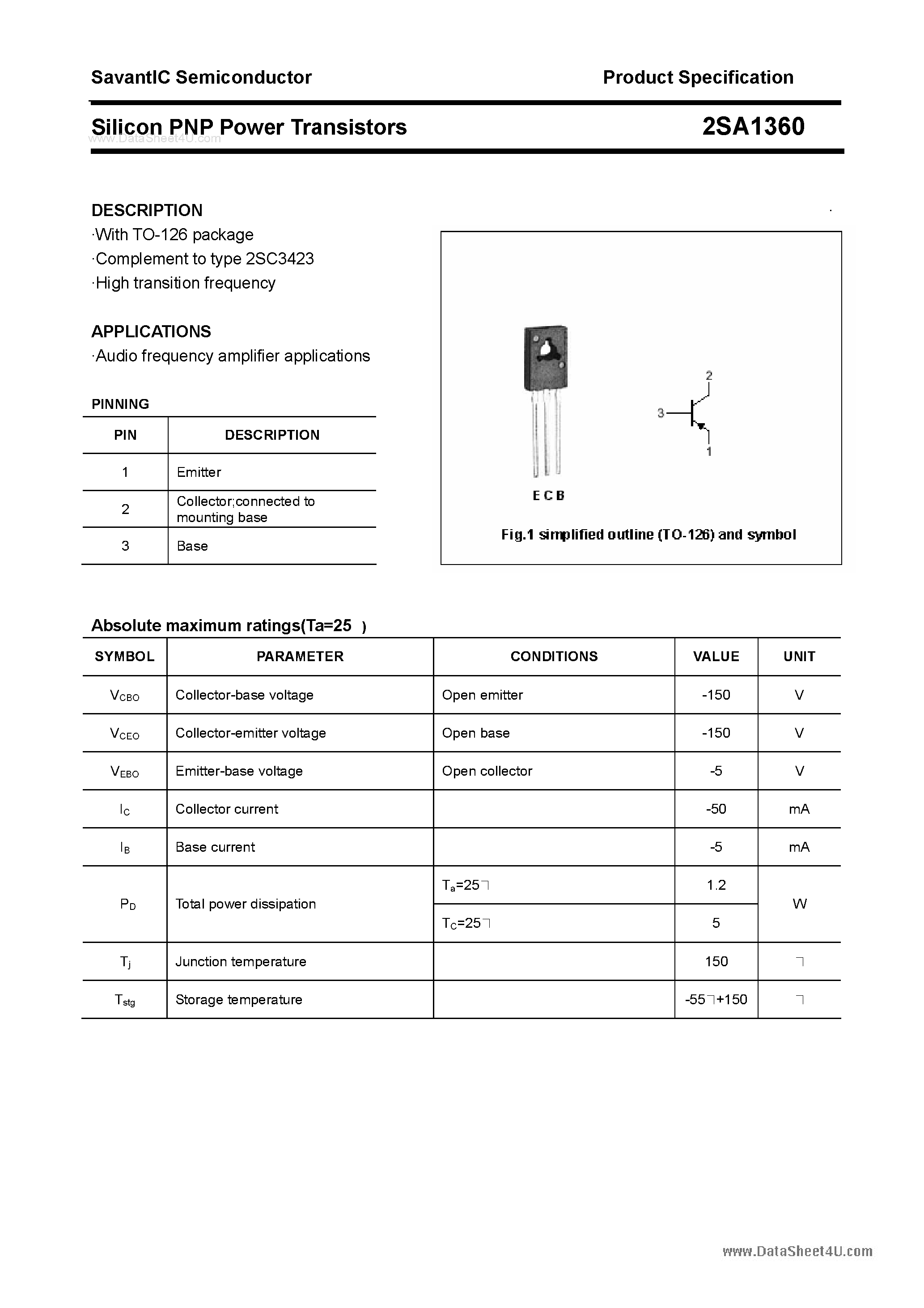 Datasheet 2SA1360 - SILICON POWER TRANSISTOR page 1