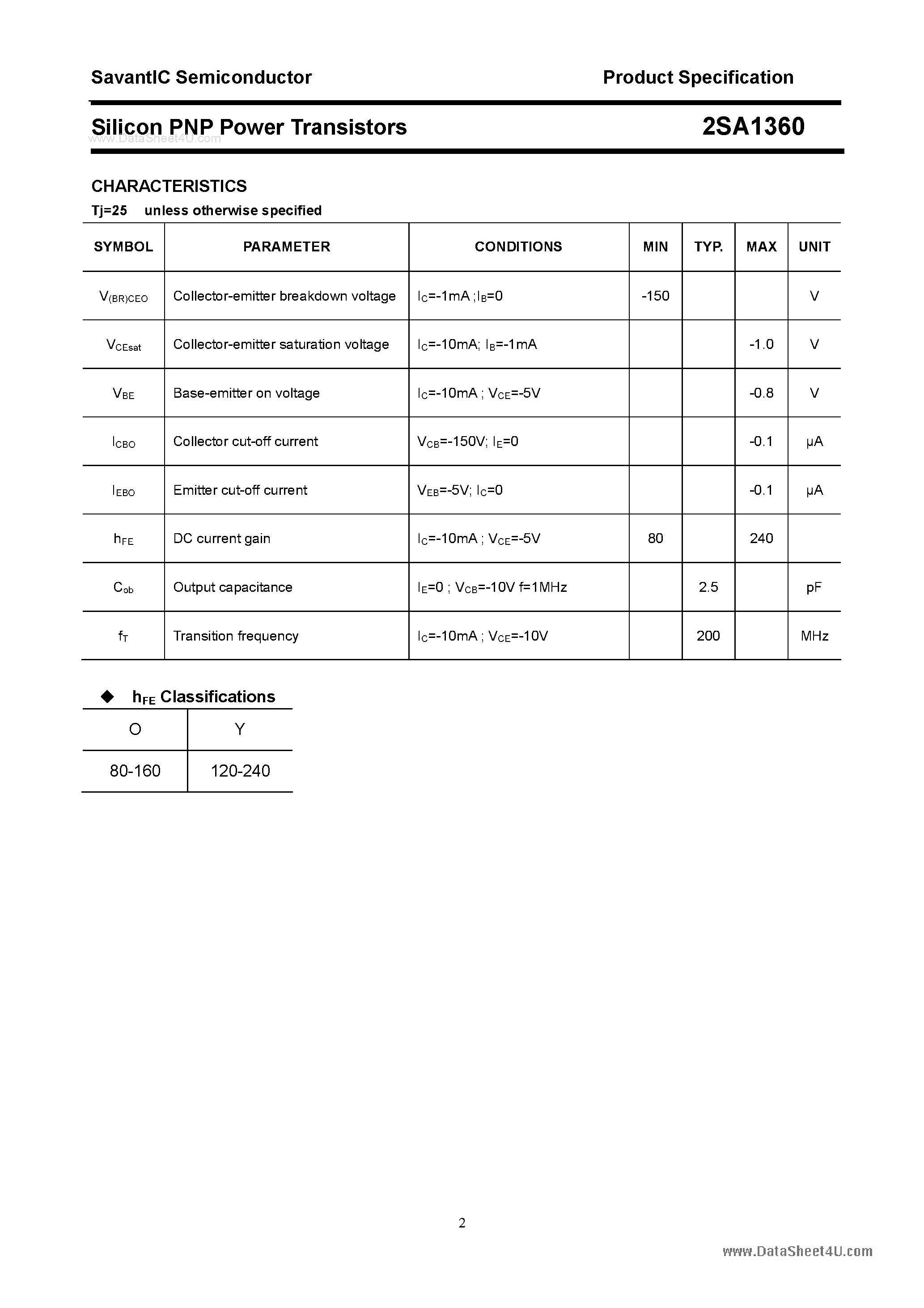 Datasheet 2SA1360 - SILICON POWER TRANSISTOR page 2
