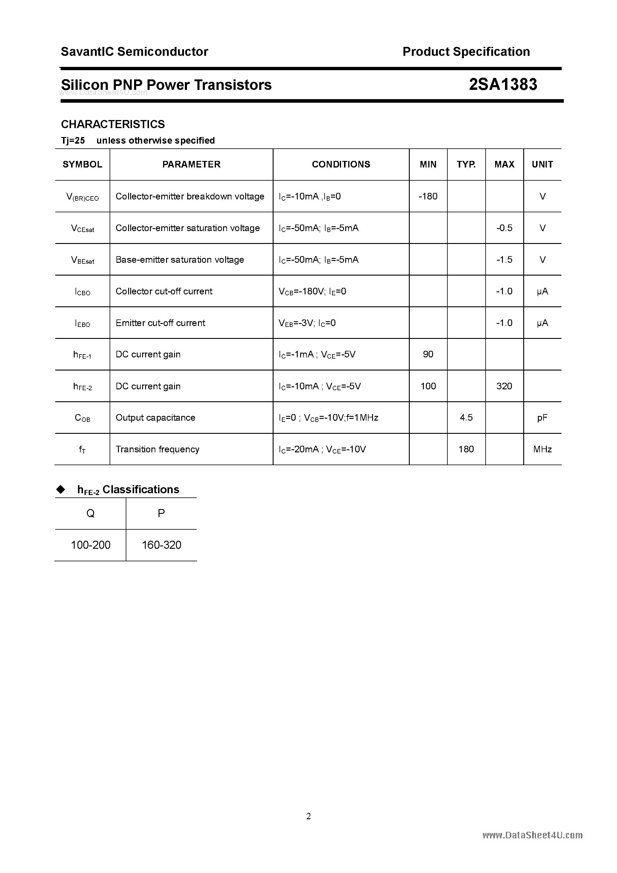 Datasheet 2SA1383 - SILICON POWER TRANSISTOR page 2