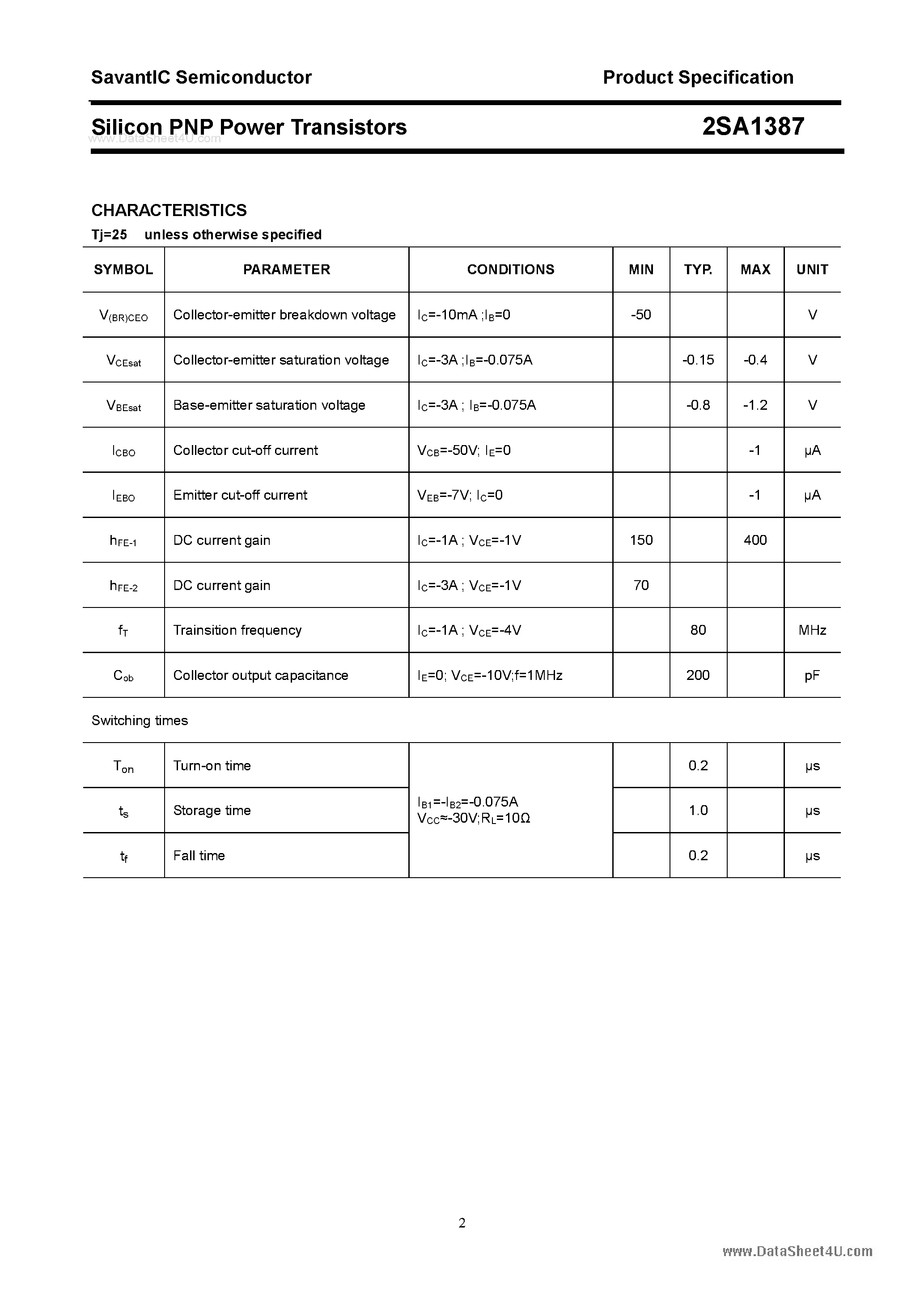 Datasheet 2SA1387 - SILICON POWER TRANSISTOR page 2