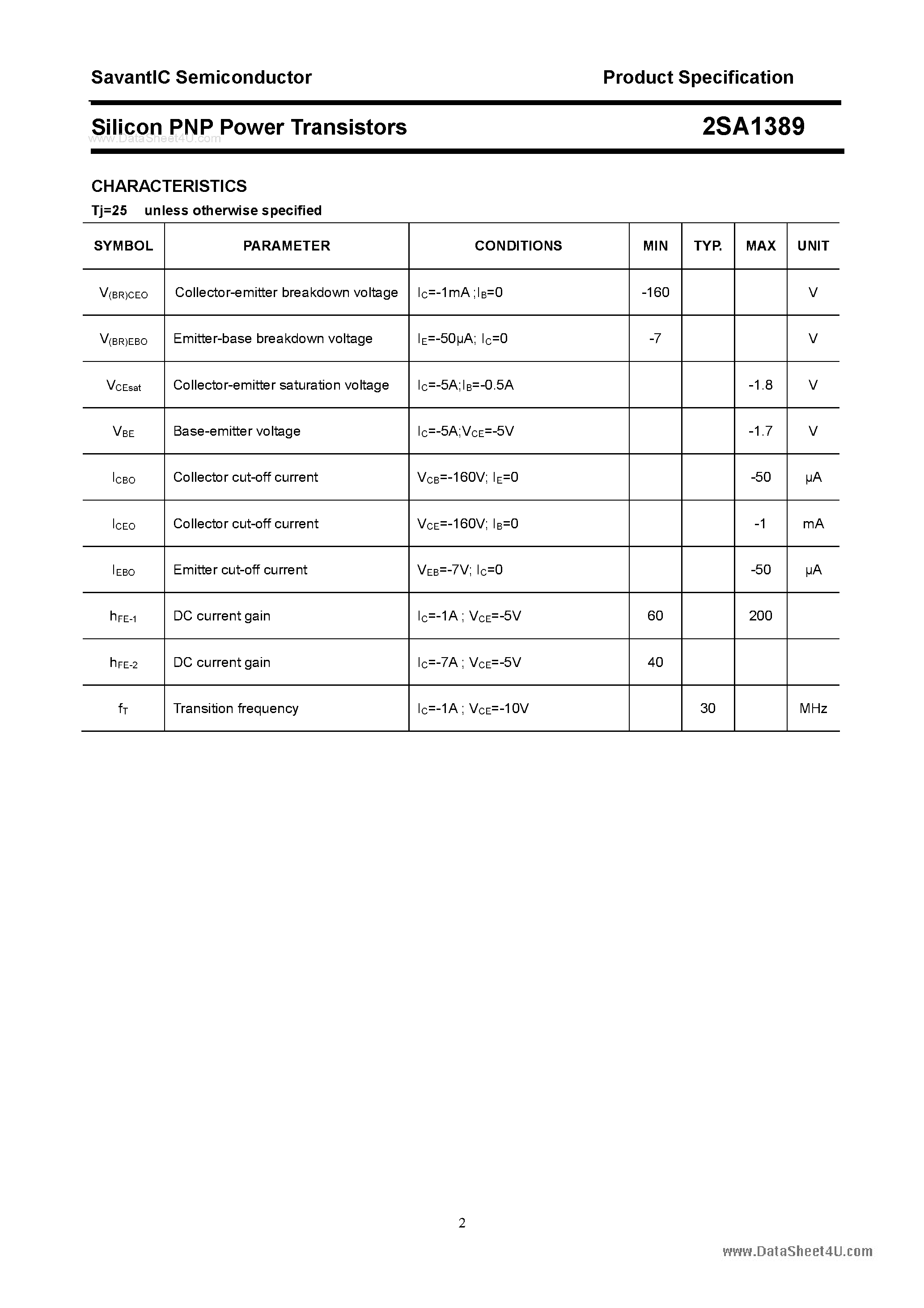 Datasheet 2SA1389 - SILICON POWER TRANSISTOR page 2