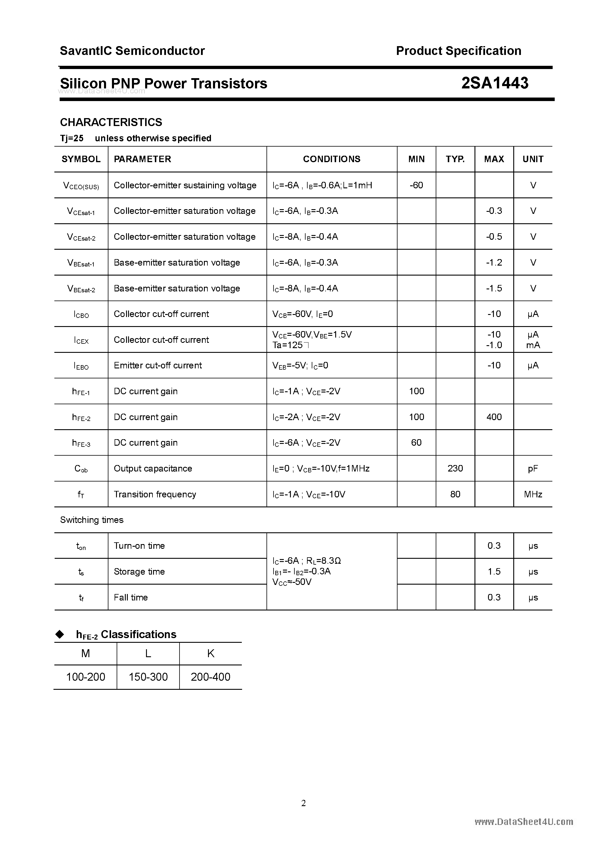 Datasheet 2SA1443 - SILICON POWER TRANSISTOR page 2
