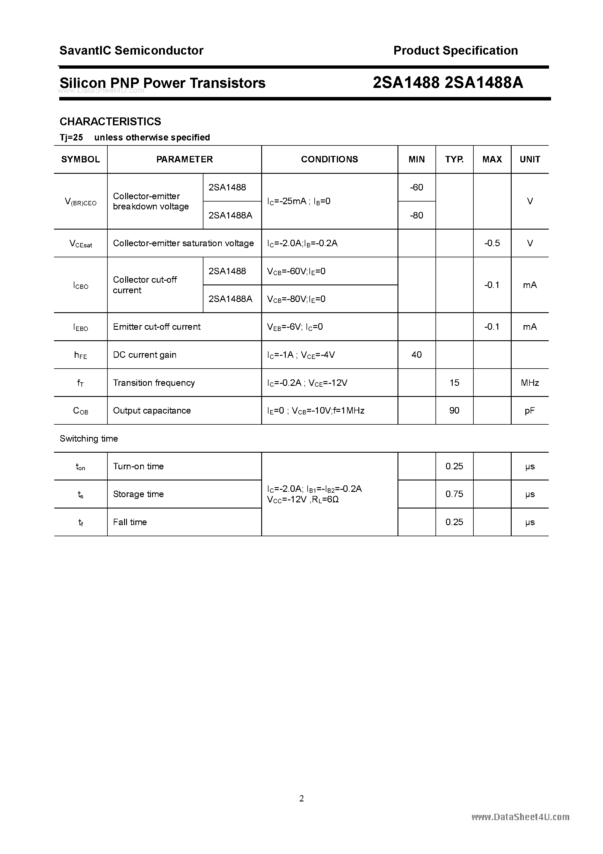 Datasheet 2SA1488 - SILICON POWER TRANSISTOR page 2