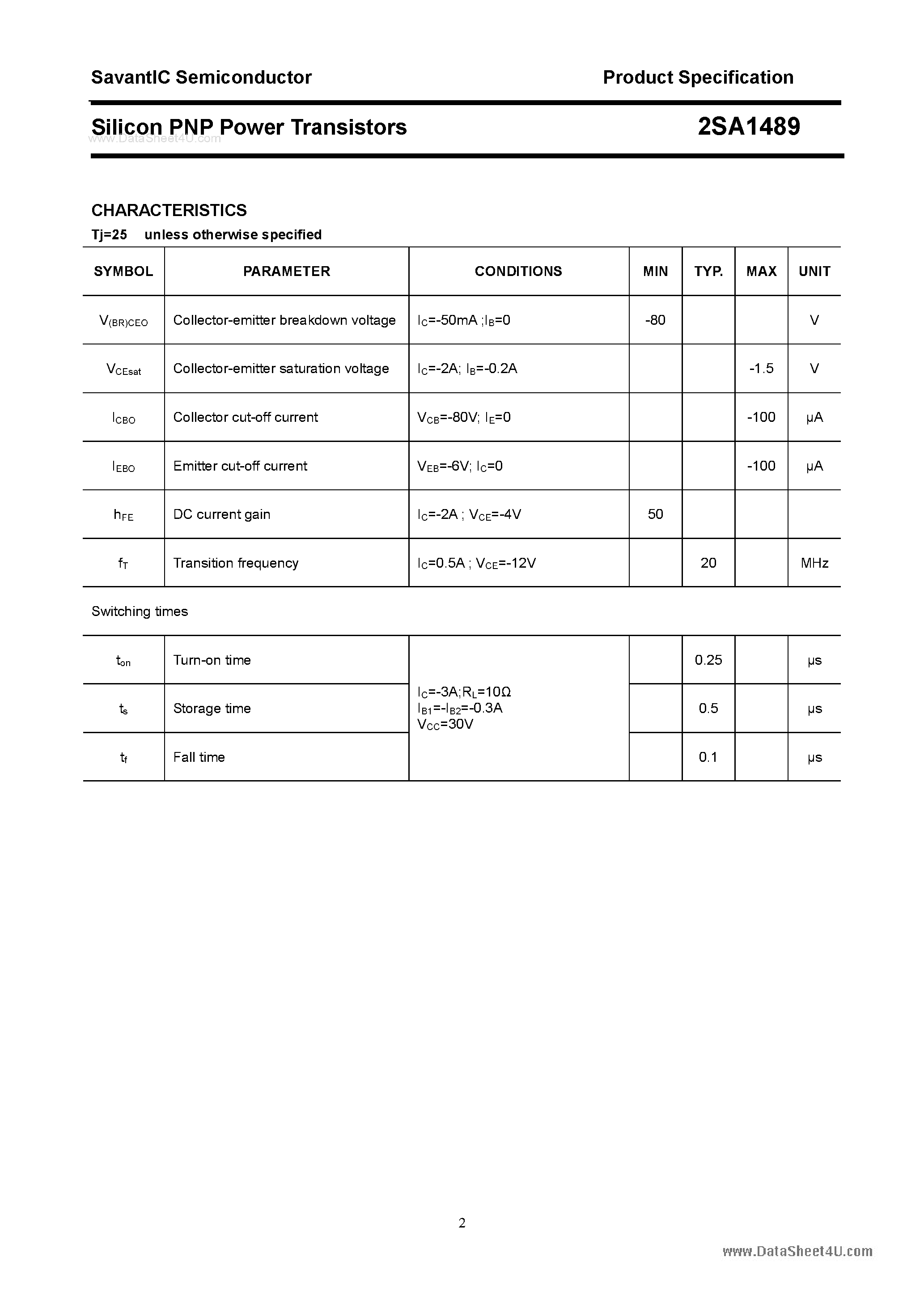 Datasheet 2SA1489 - SILICON POWER TRANSISTOR page 2