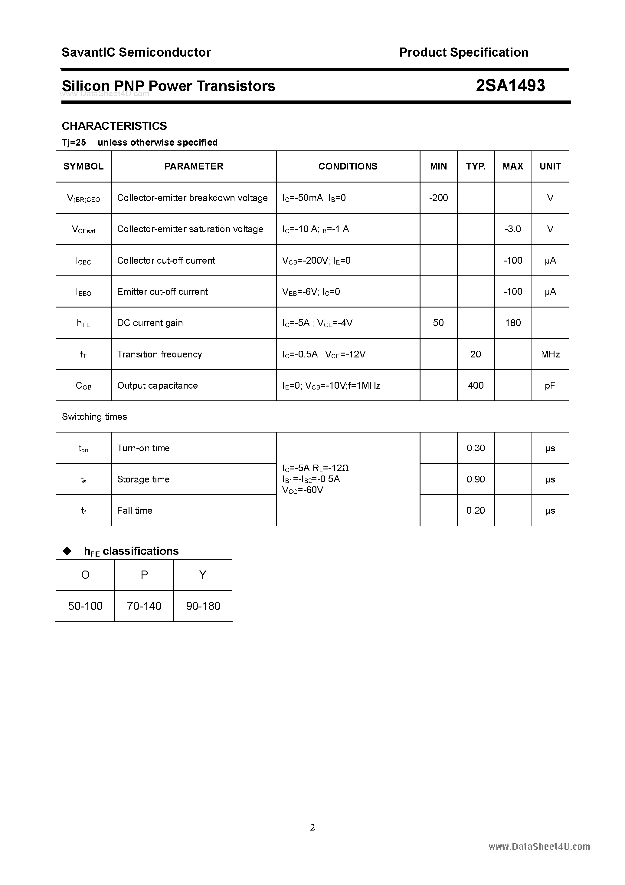 Datasheet 2SA1493 - SILICON POWER TRANSISTOR page 2