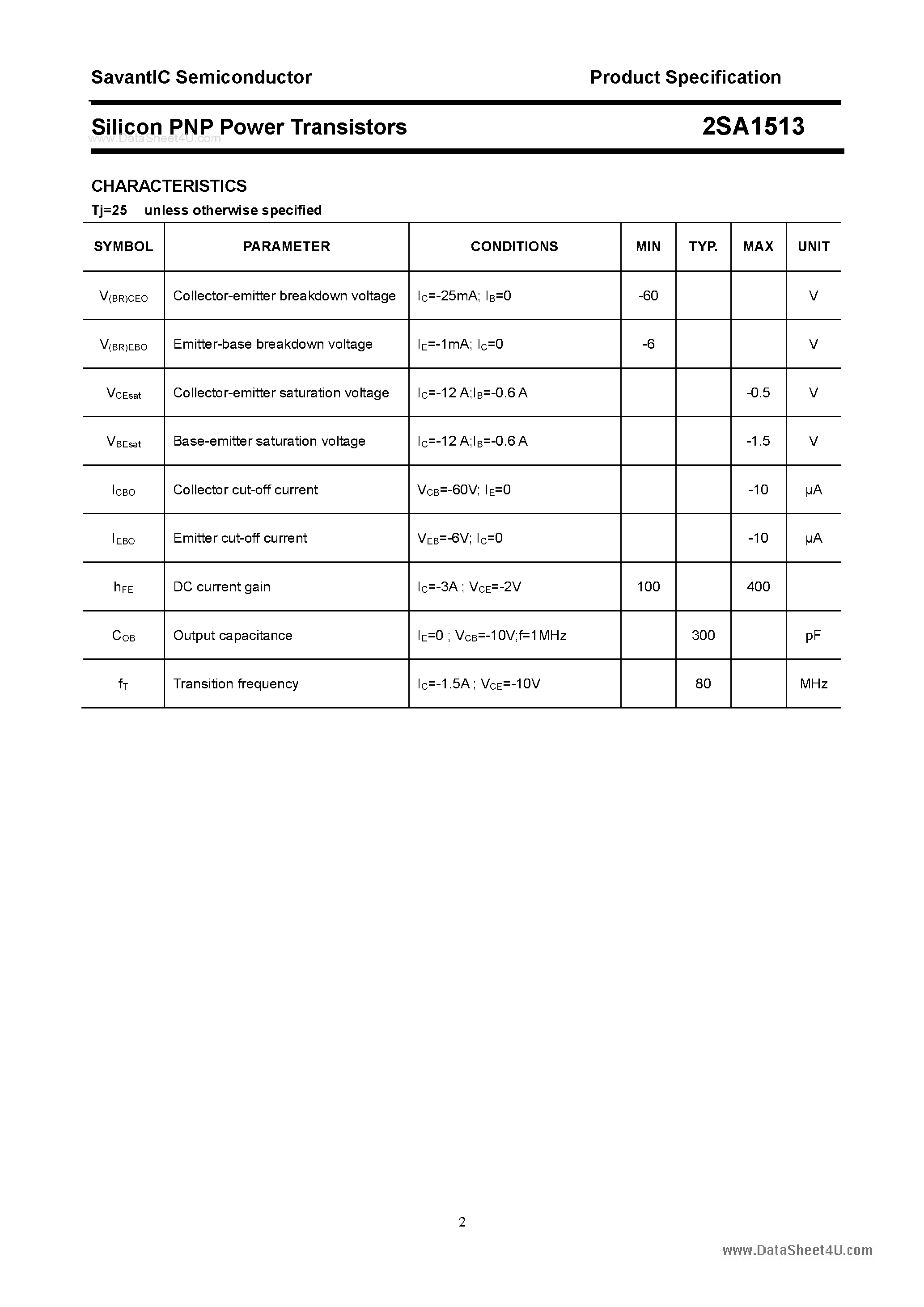 Datasheet 2SA1513 - SILICON POWER TRANSISTOR page 2