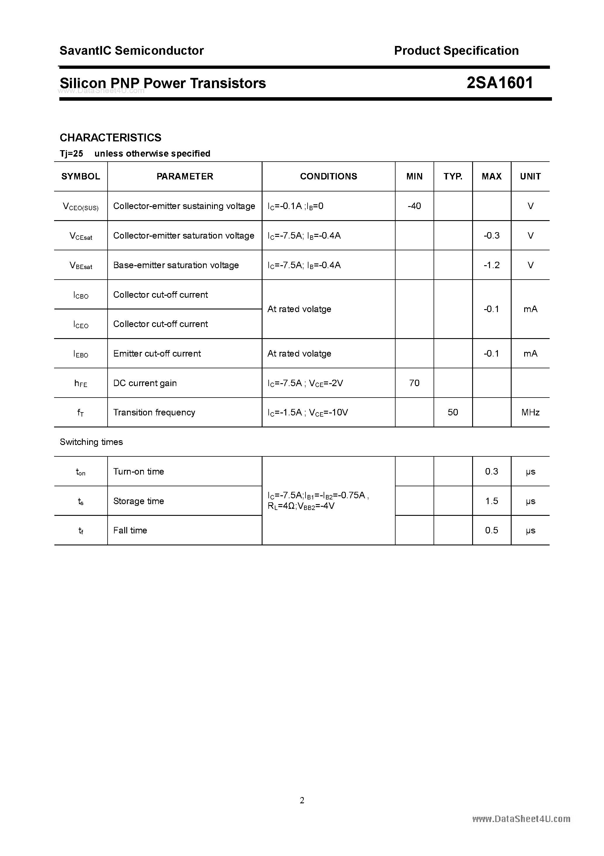 Datasheet 2SA1601 - SILICON POWER TRANSISTOR page 2
