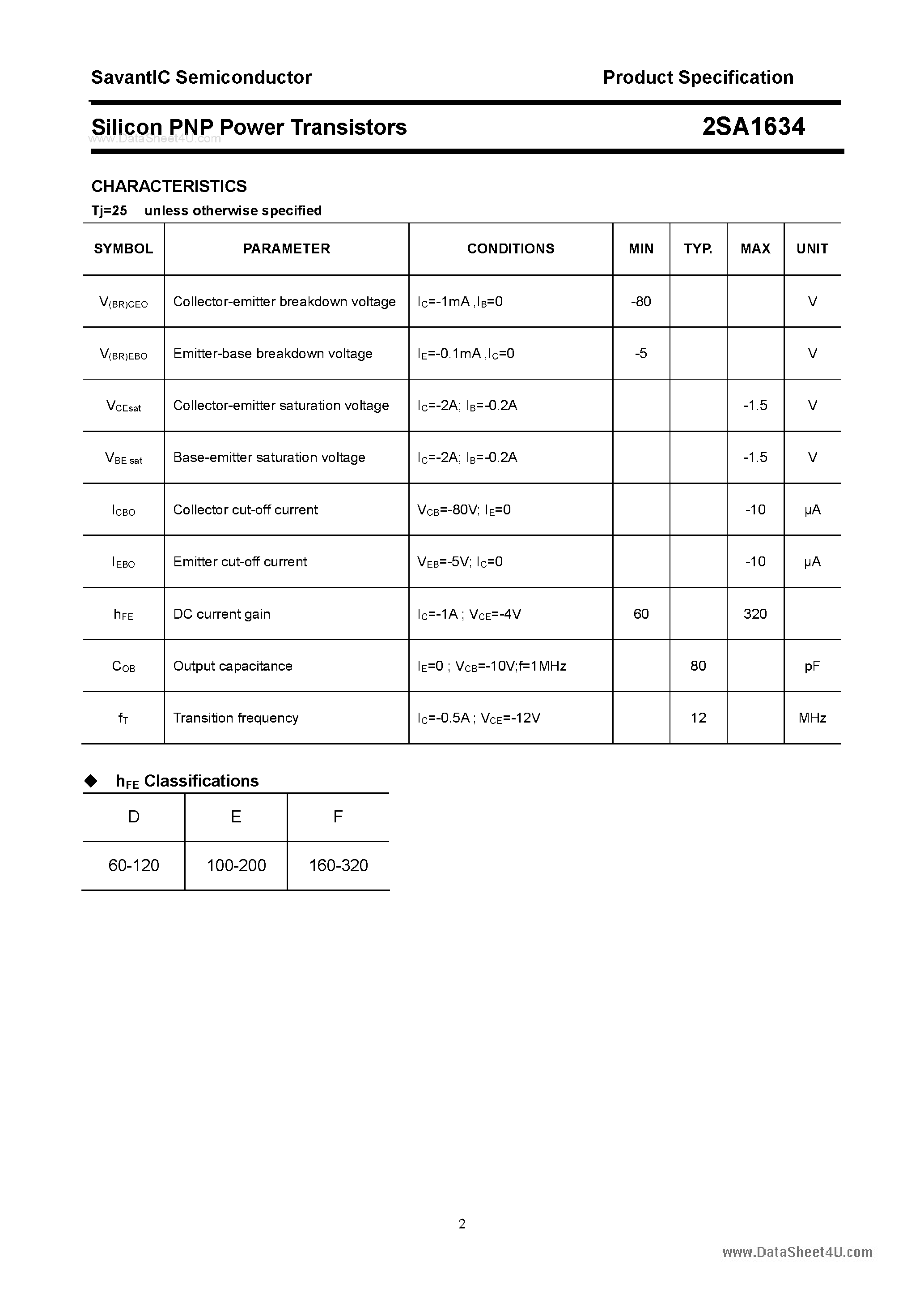 Datasheet 2SA1634 page 2 Datasheet 2SA1634 - SILICON POWER TRANSISTOR page 2
