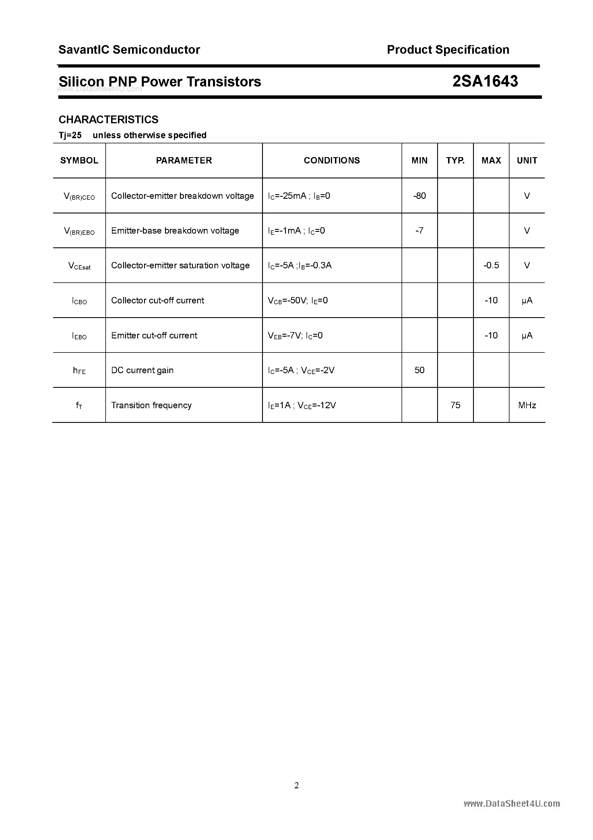 Datasheet 2SA1643 - SILICON POWER TRANSISTOR page 2