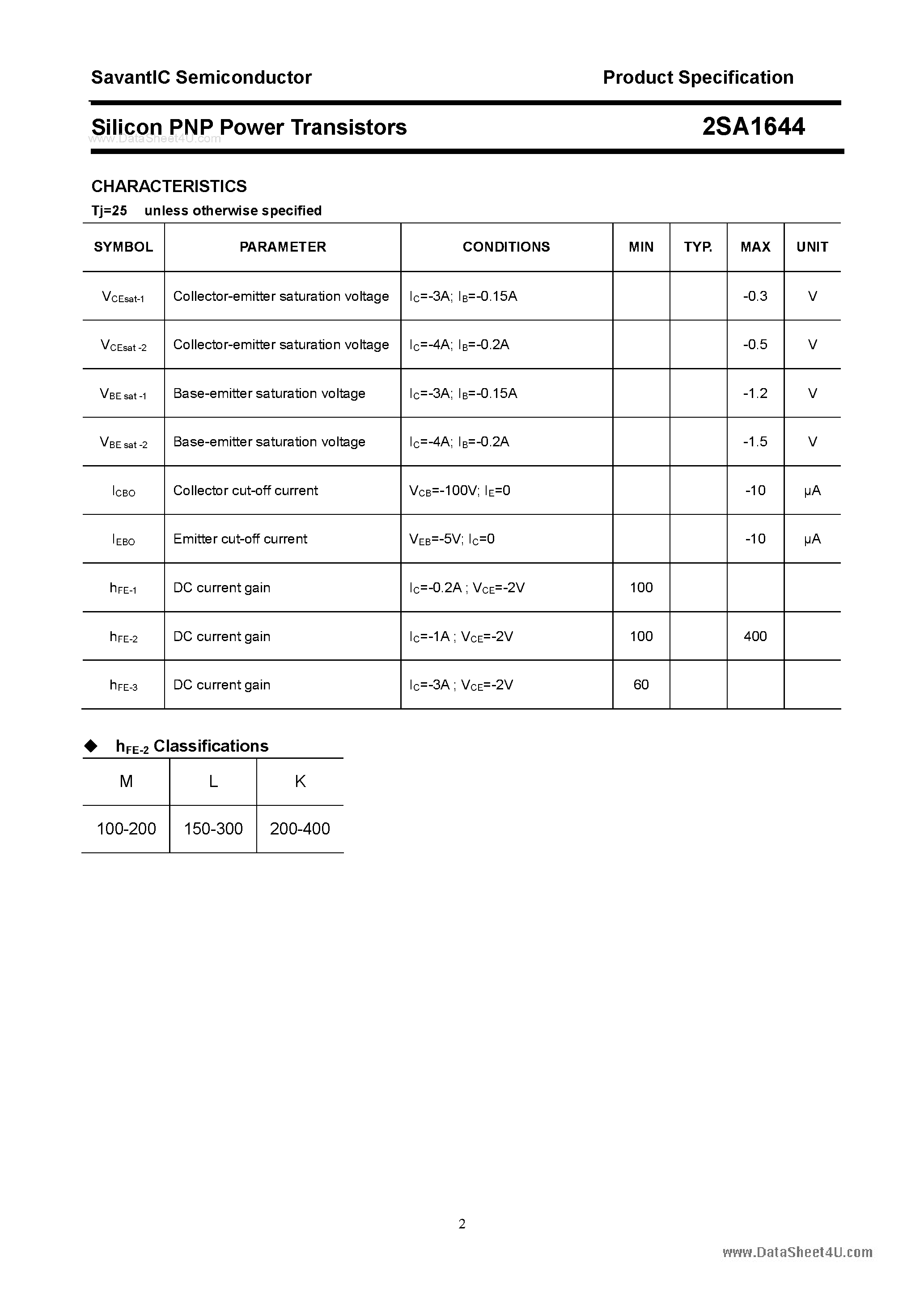 Datasheet 2SA1644 - SILICON POWER TRANSISTOR page 2
