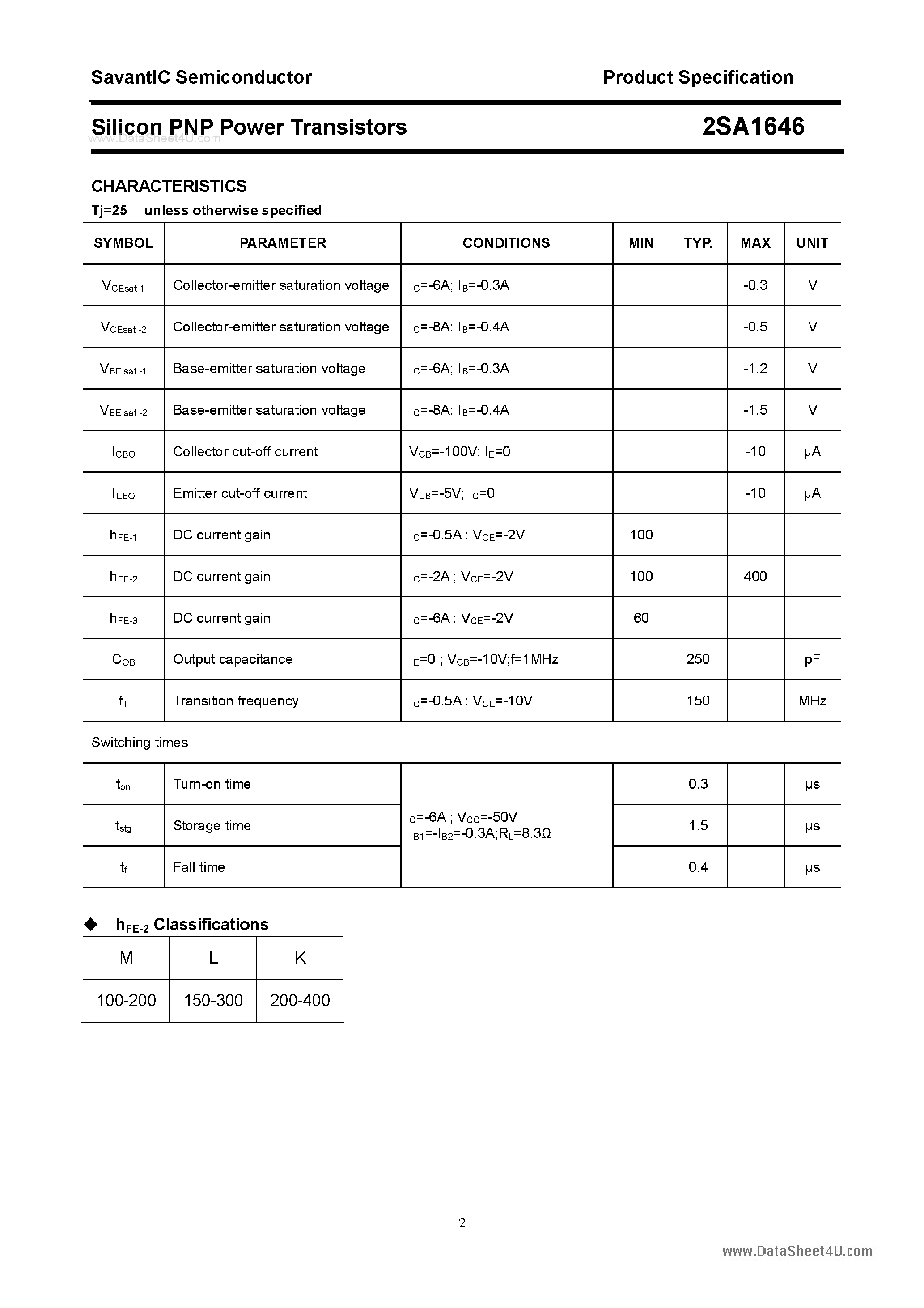 Datasheet 2SA1646 page 2 Datasheet 2SA1646 - SILICON POWER TRANSISTOR page 2