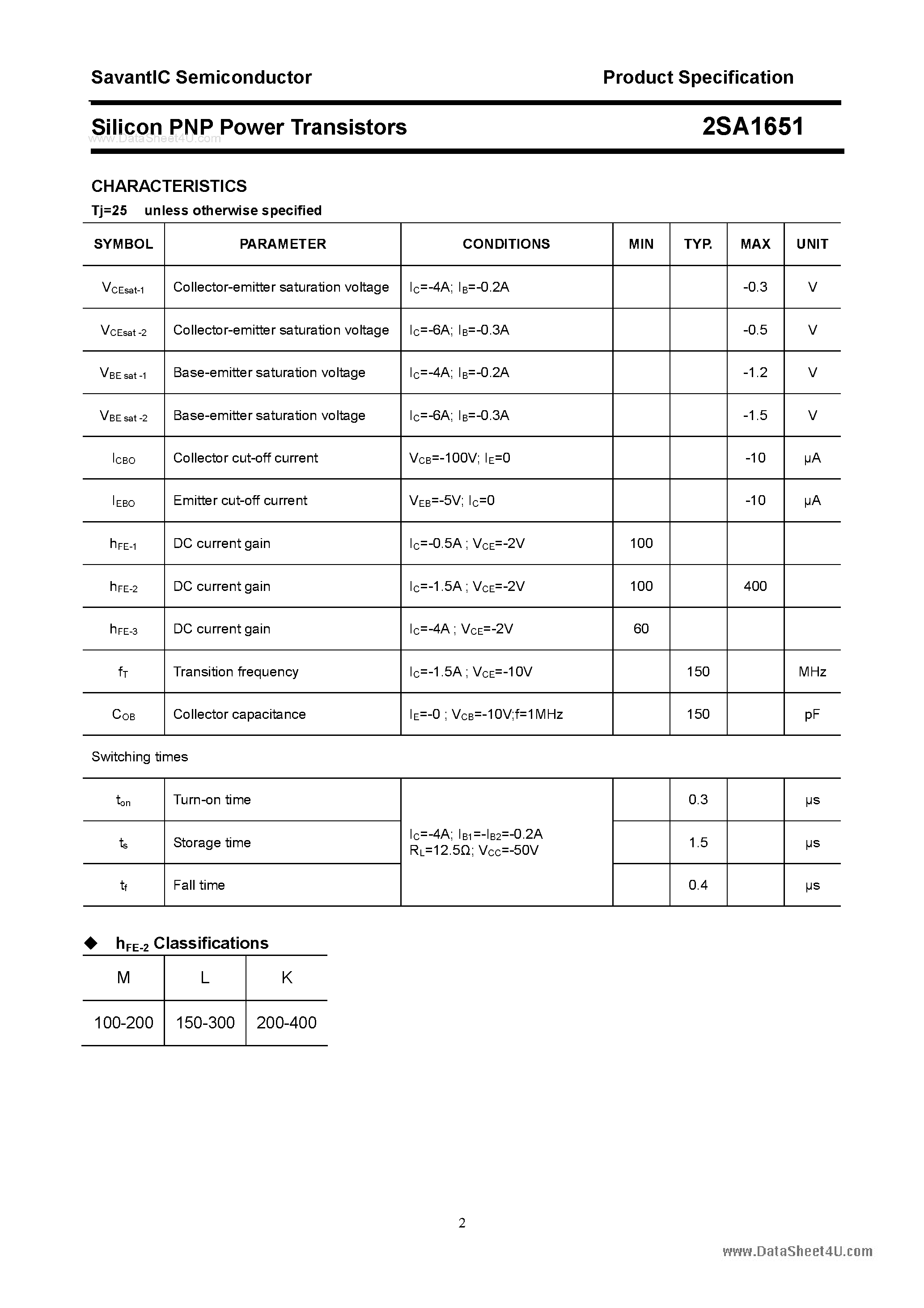 Datasheet 2SA1651 - SILICON POWER TRANSISTOR page 2