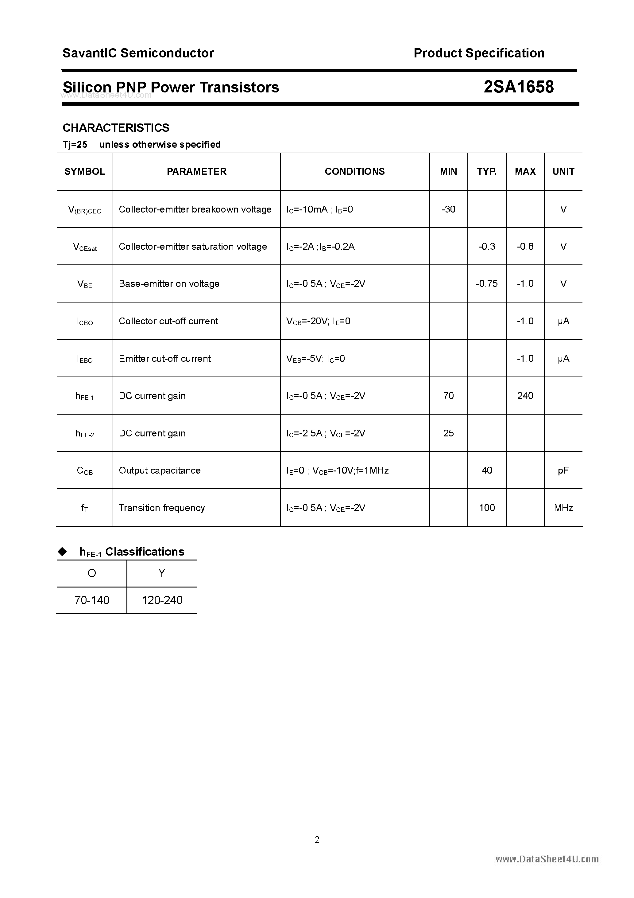 Datasheet 2SA1658 page 2 Datasheet 2SA1658 - SILICON POWER TRANSISTOR page 2