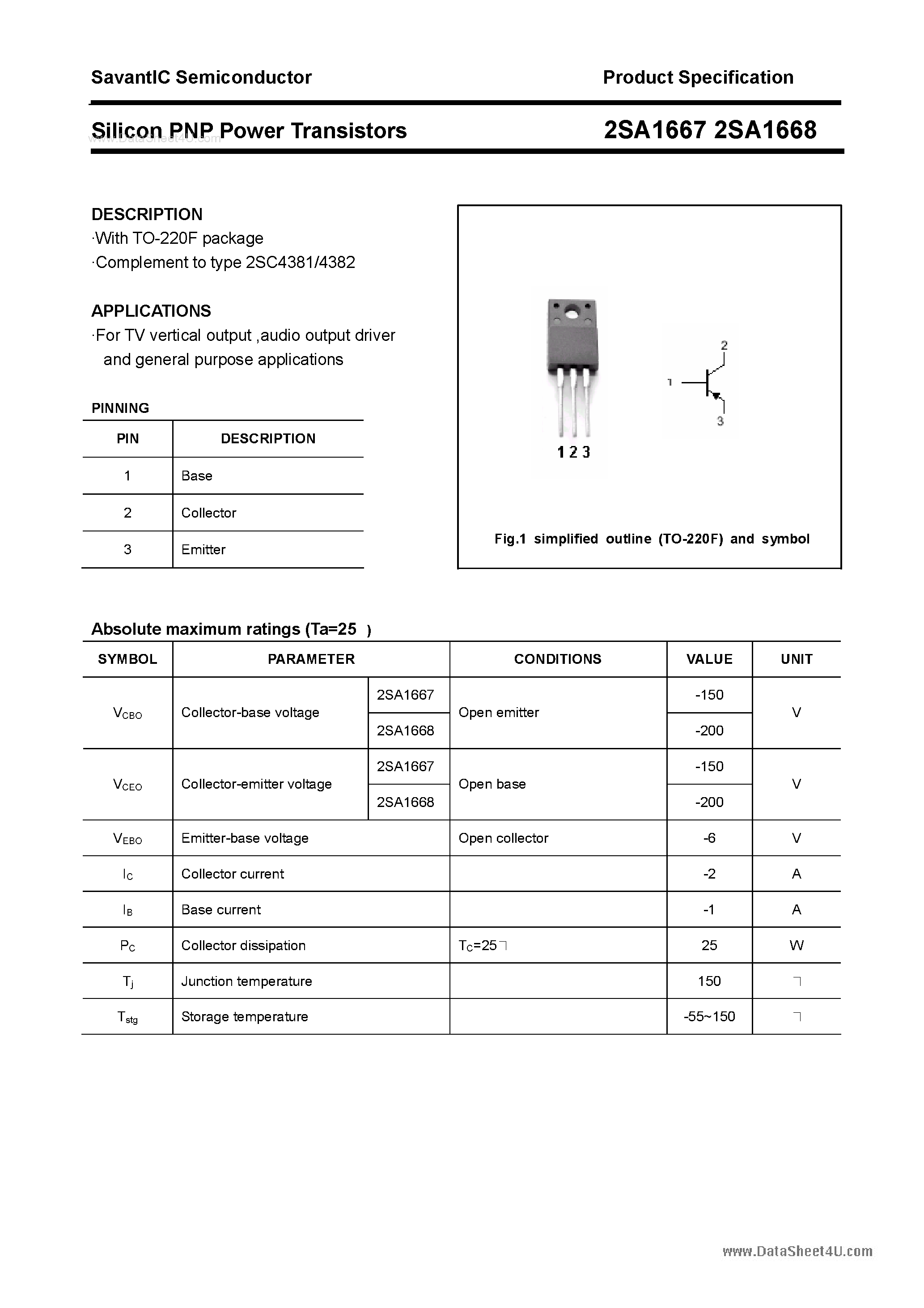 Datasheet 2SA1667 - (2SA1667 / 2SA1668) SILICON POWER TRANSISTOR page 1