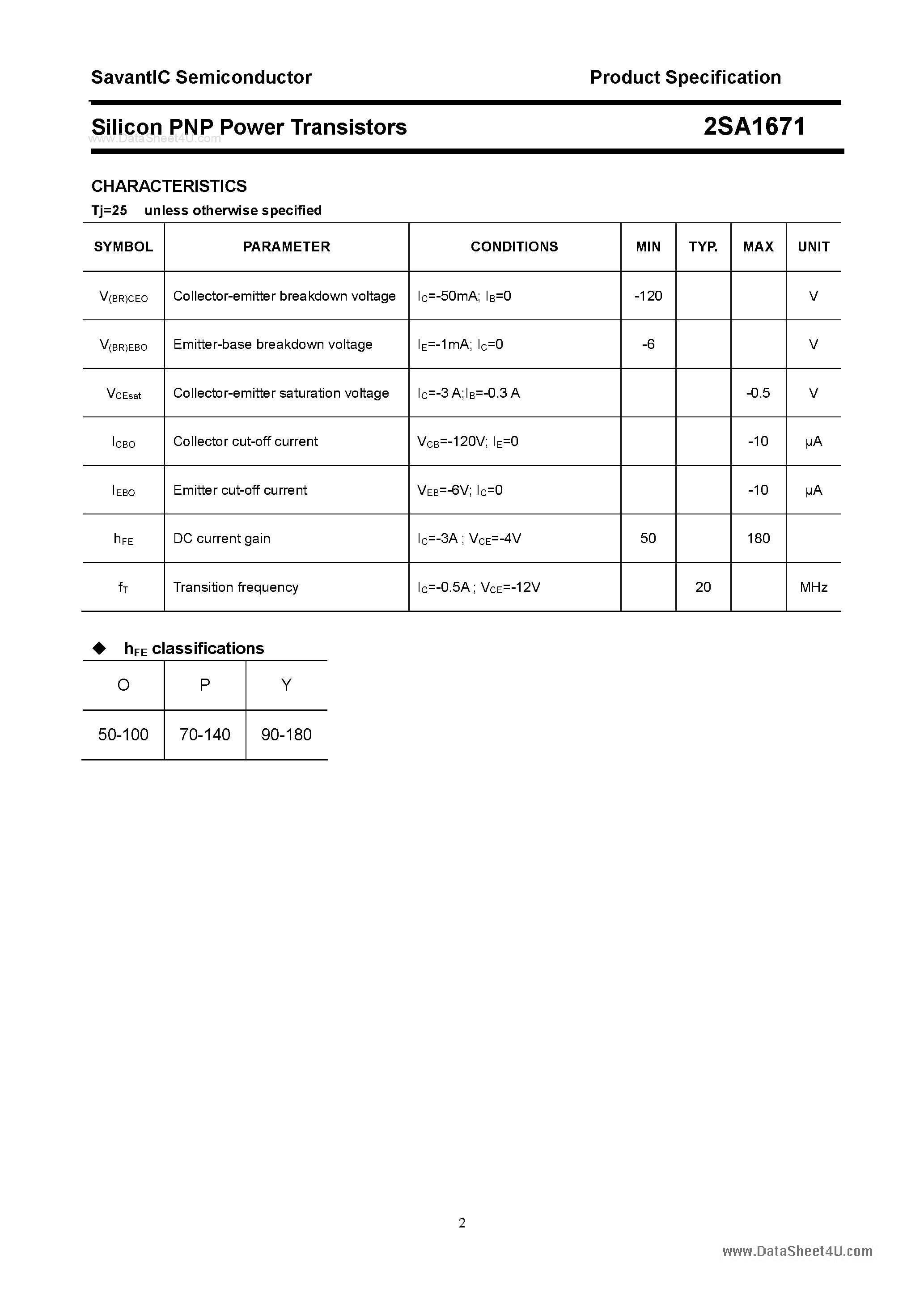 Datasheet 2SA1671 - SILICON POWER TRANSISTOR page 2