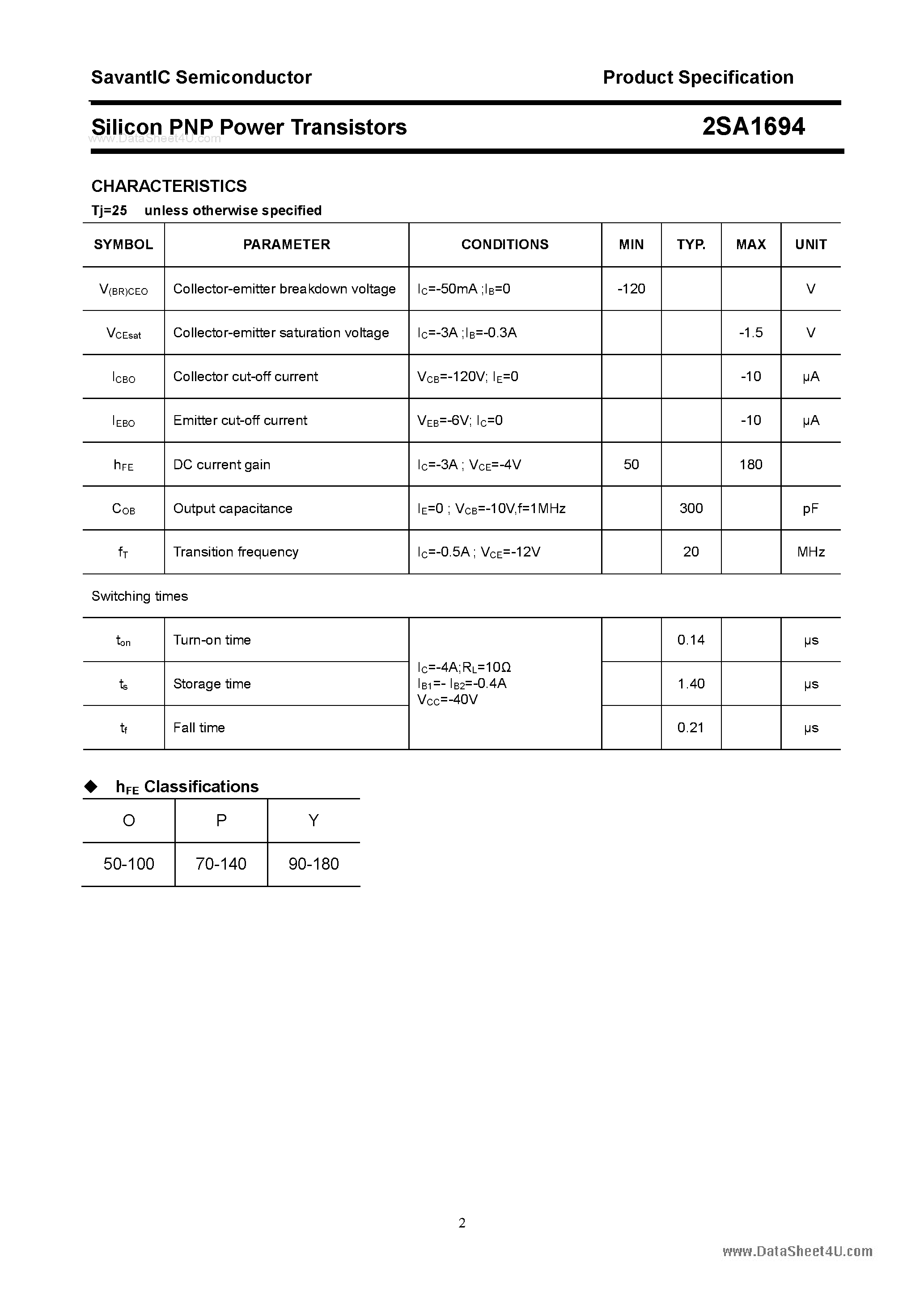 Datasheet 2SA1694 - SILICON POWER TRANSISTOR page 2
