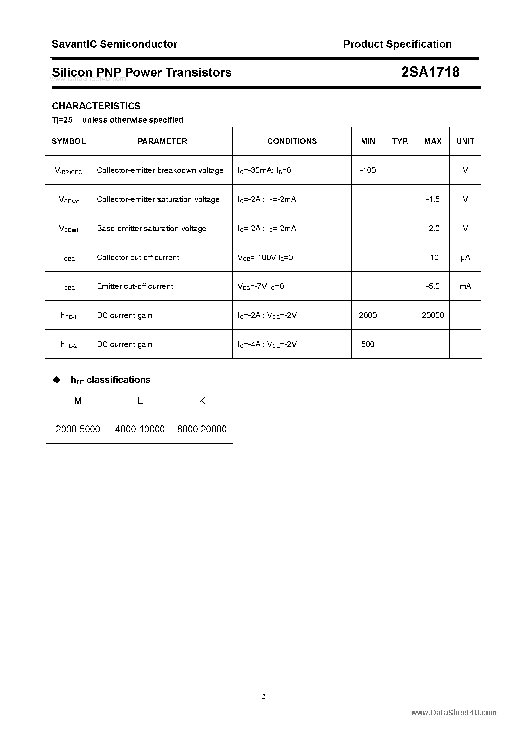 Datasheet 2SA1718 page 2 Datasheet 2SA1718 - SILICON POWER TRANSISTOR page 2