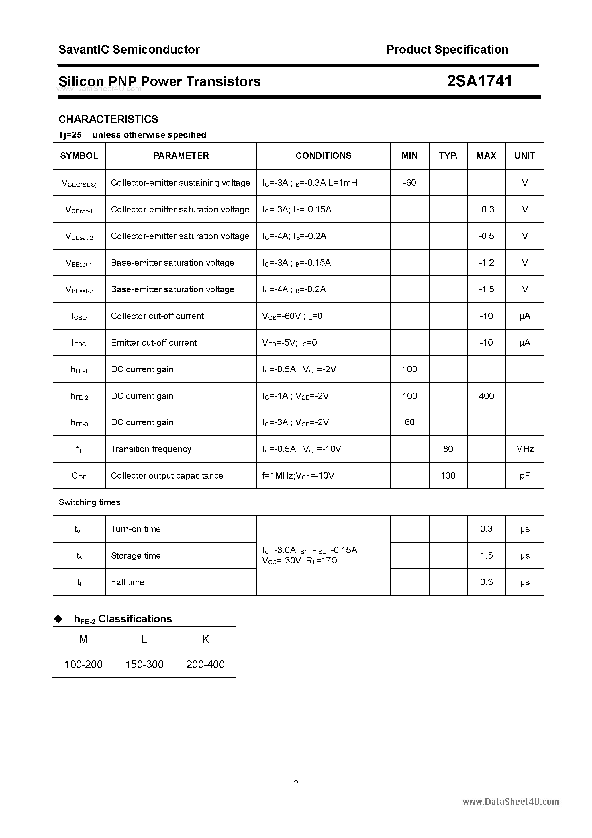Datasheet 2SA1741 - SILICON POWER TRANSISTOR page 2