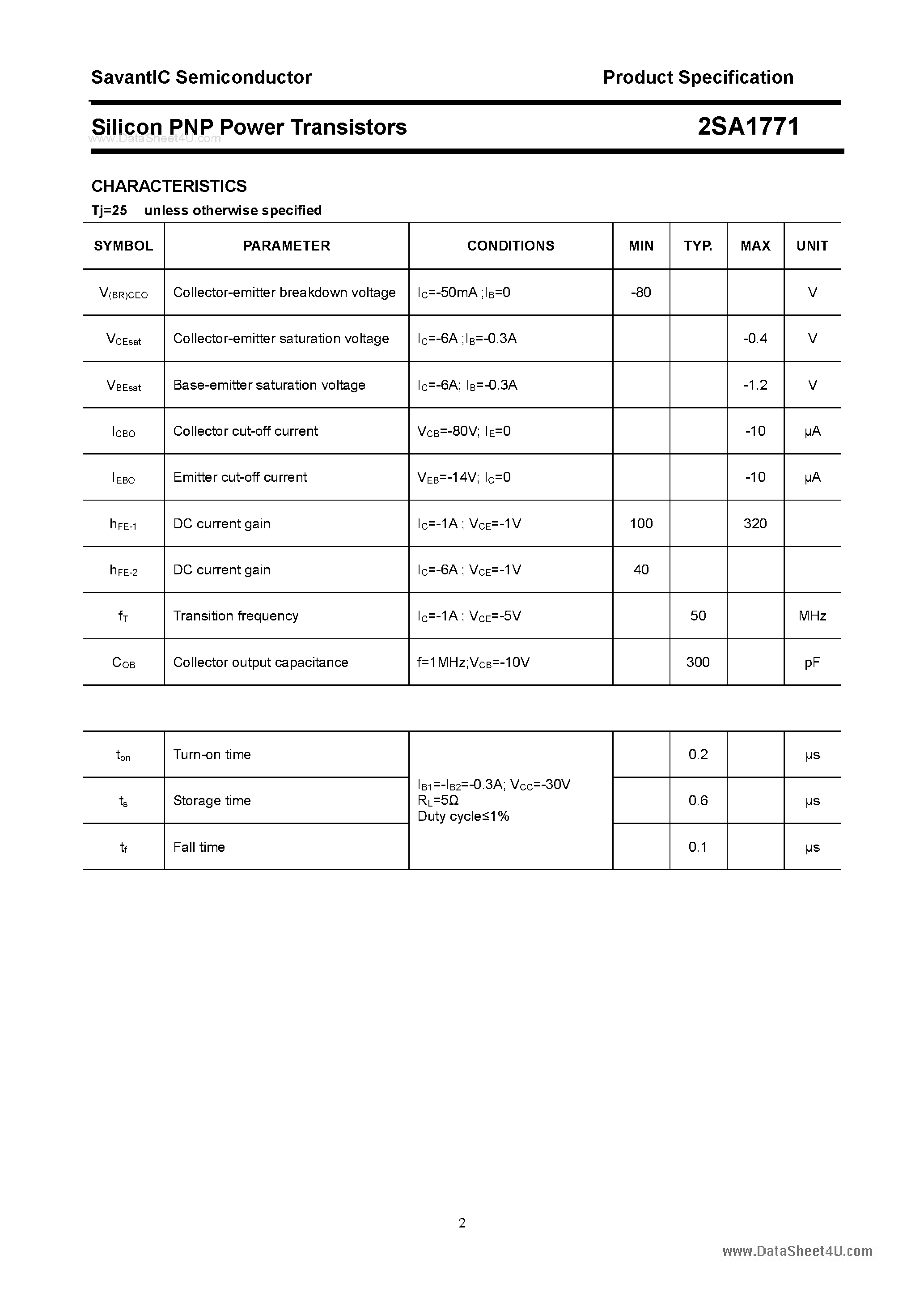 Datasheet 2SA1771 - SILICON POWER TRANSISTOR page 2