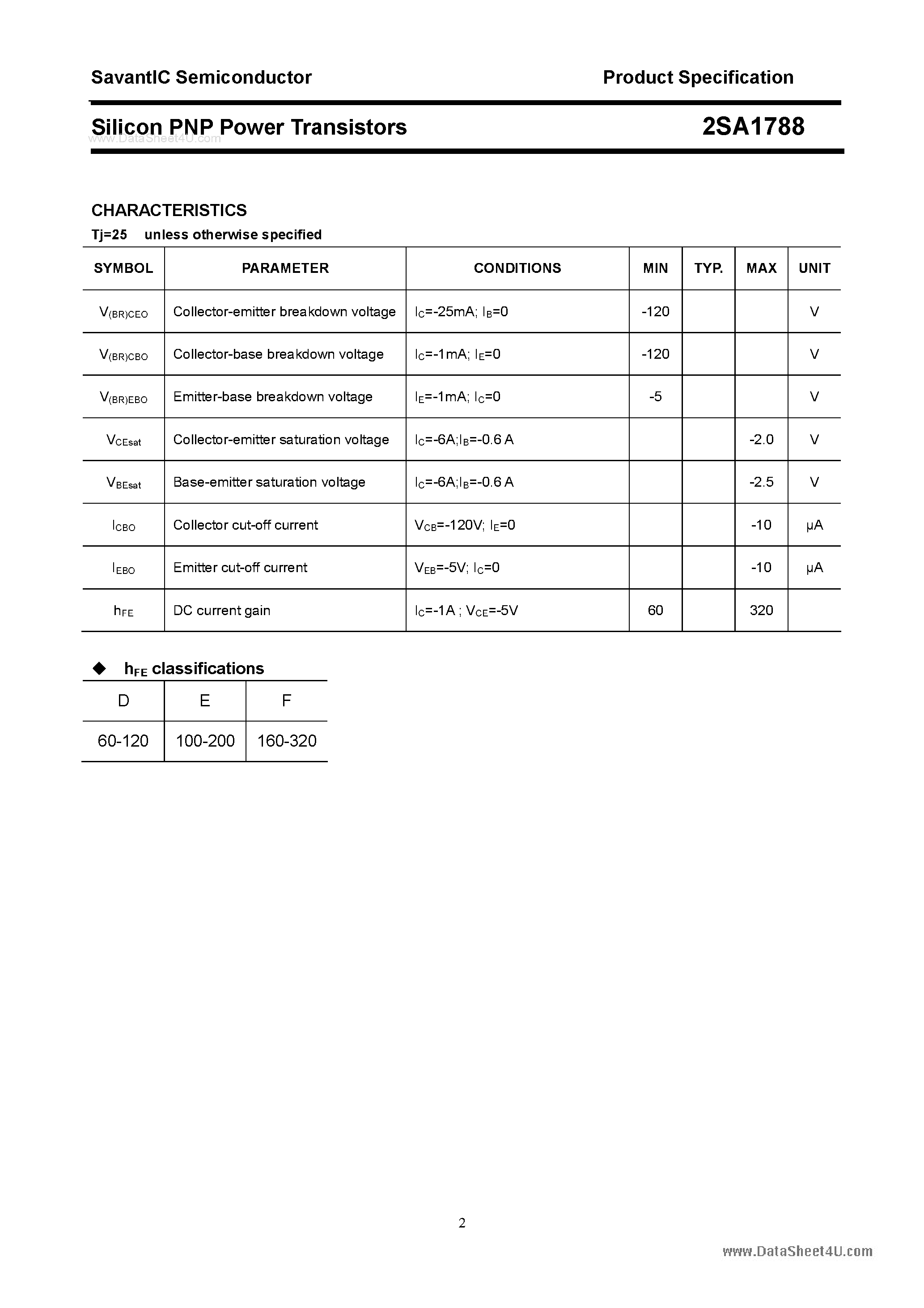 Datasheet 2SA1788 - SILICON POWER TRANSISTOR page 2