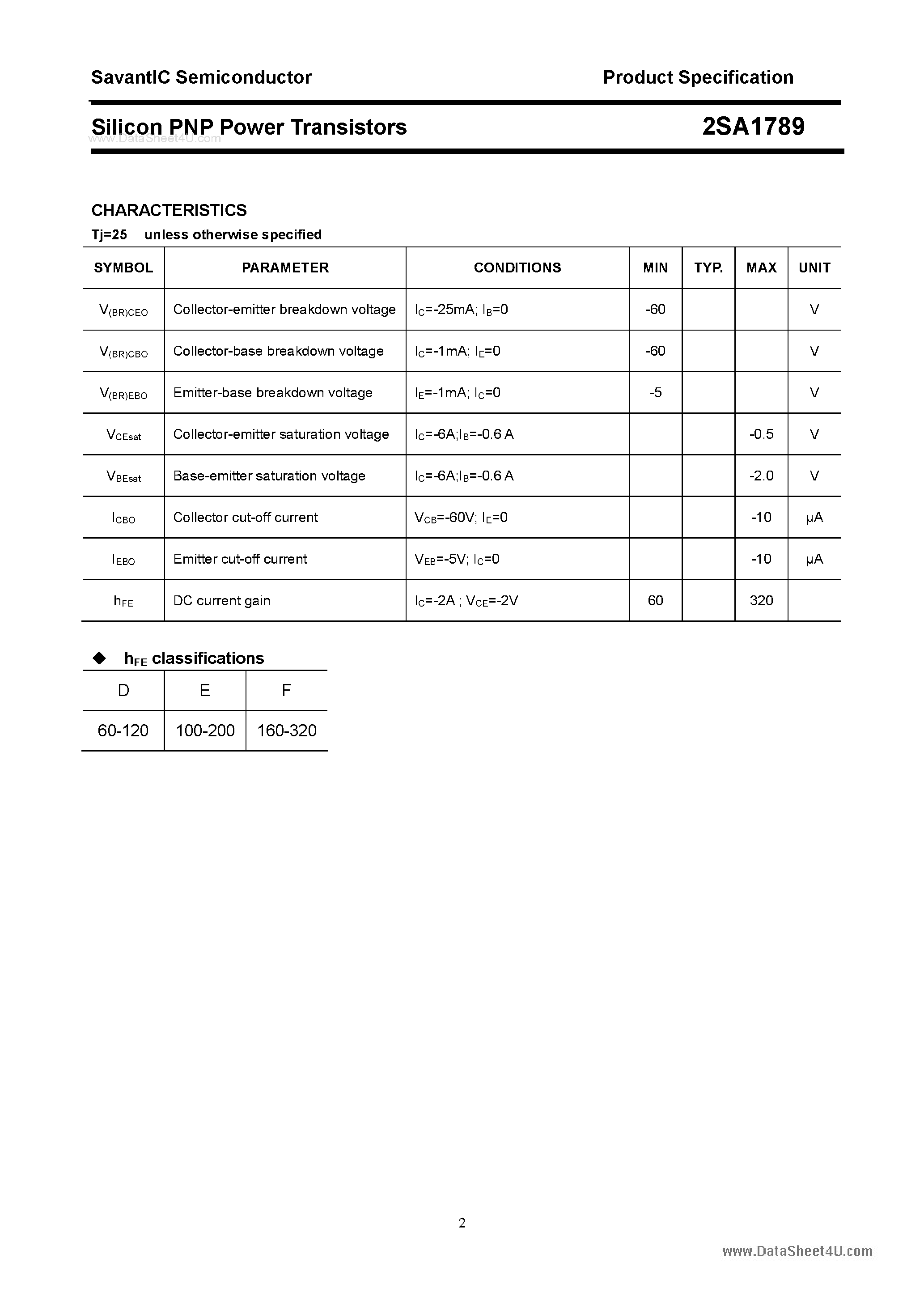 Datasheet 2SA1789 page 2 Datasheet 2SA1789 - SILICON POWER TRANSISTOR page 2