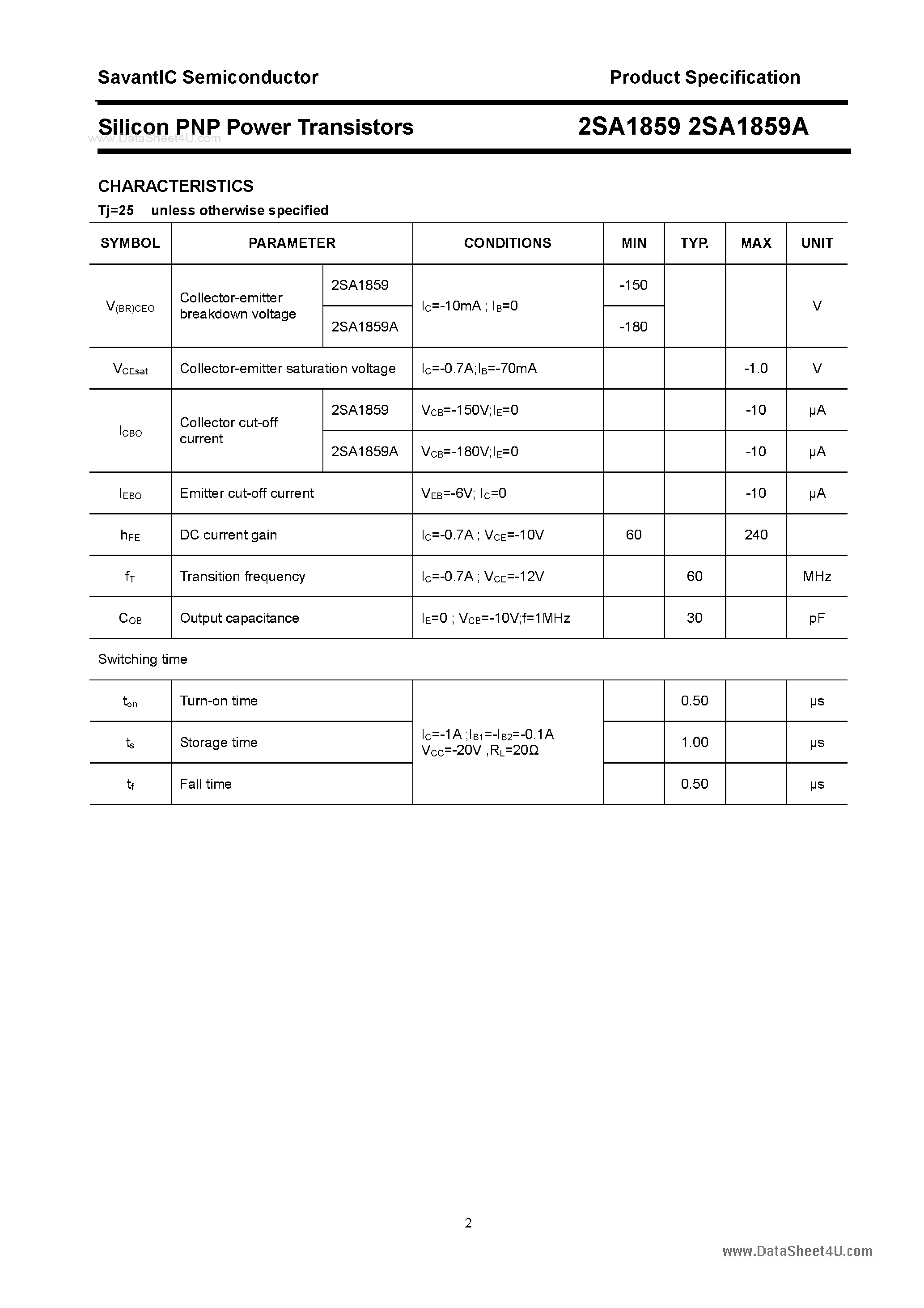 Datasheet 2SA1859 - SILICON POWER TRANSISTOR page 2