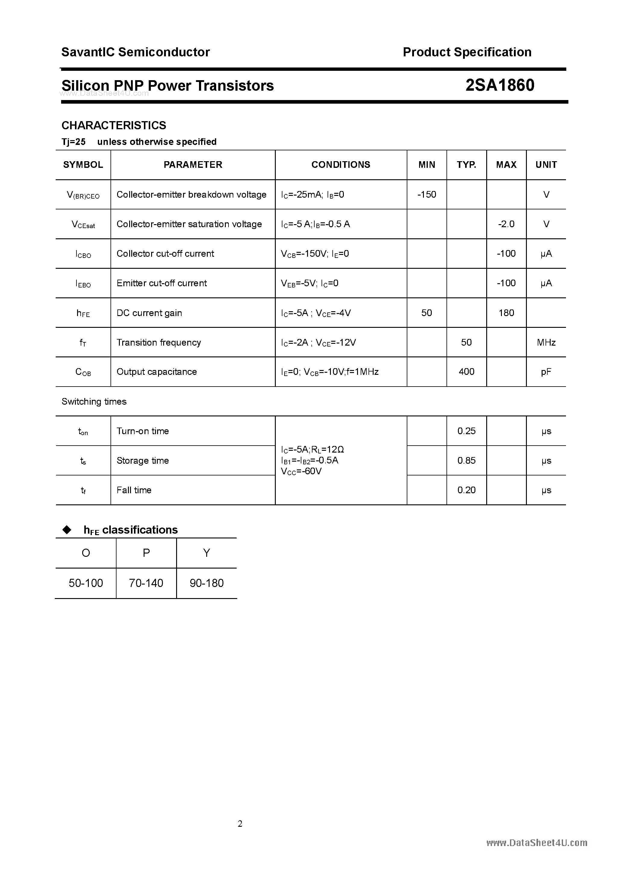 Datasheet 2SA1860 - SILICON POWER TRANSISTOR page 2