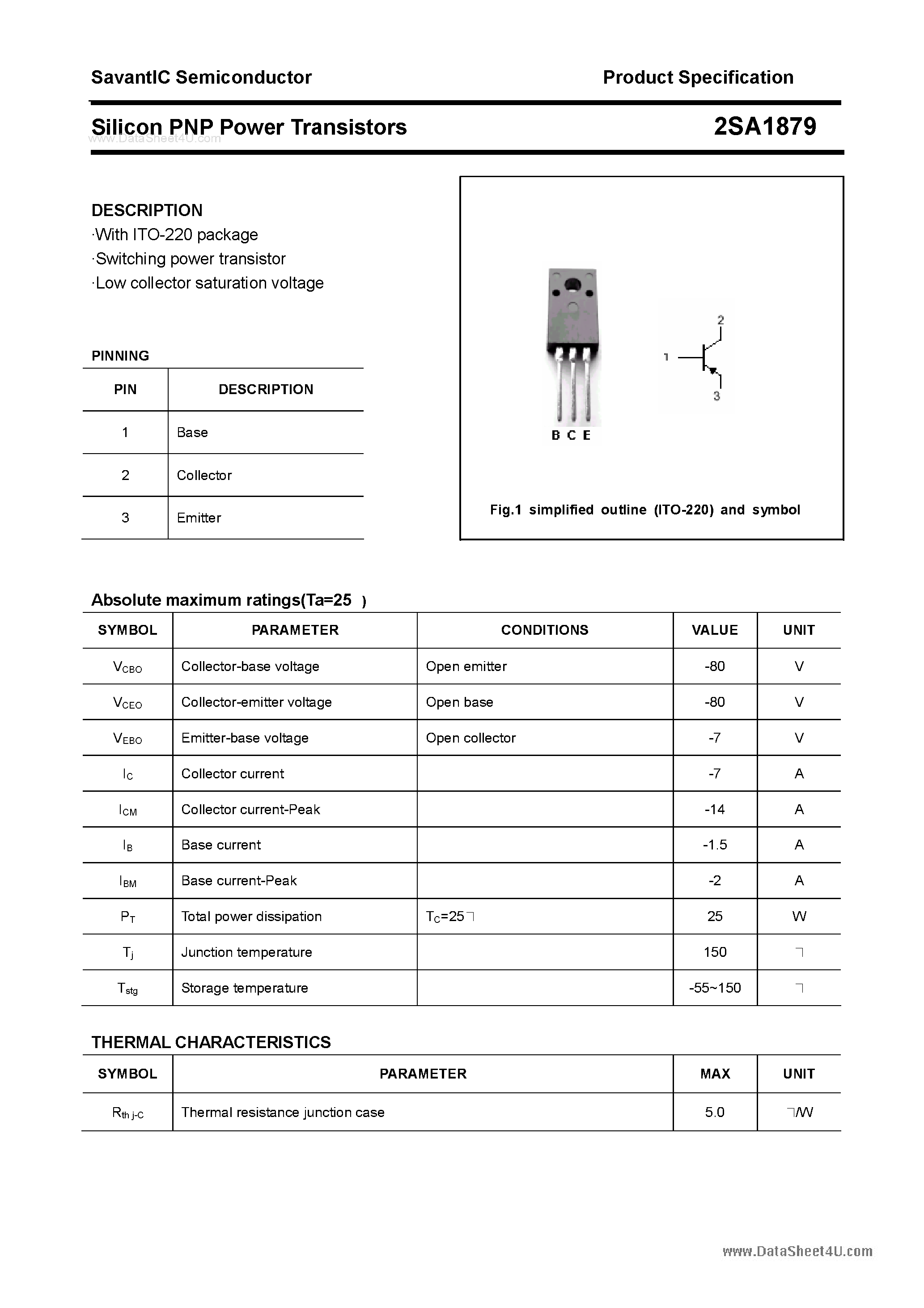 Datasheet 2SA1879 - SILICON POWER TRANSISTOR page 1