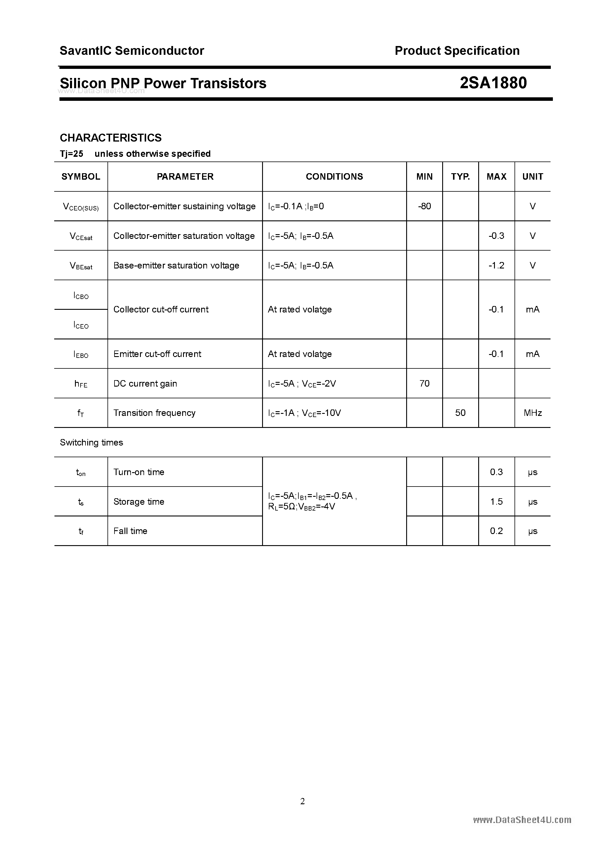 Datasheet 2SA1880 - SILICON POWER TRANSISTOR page 2