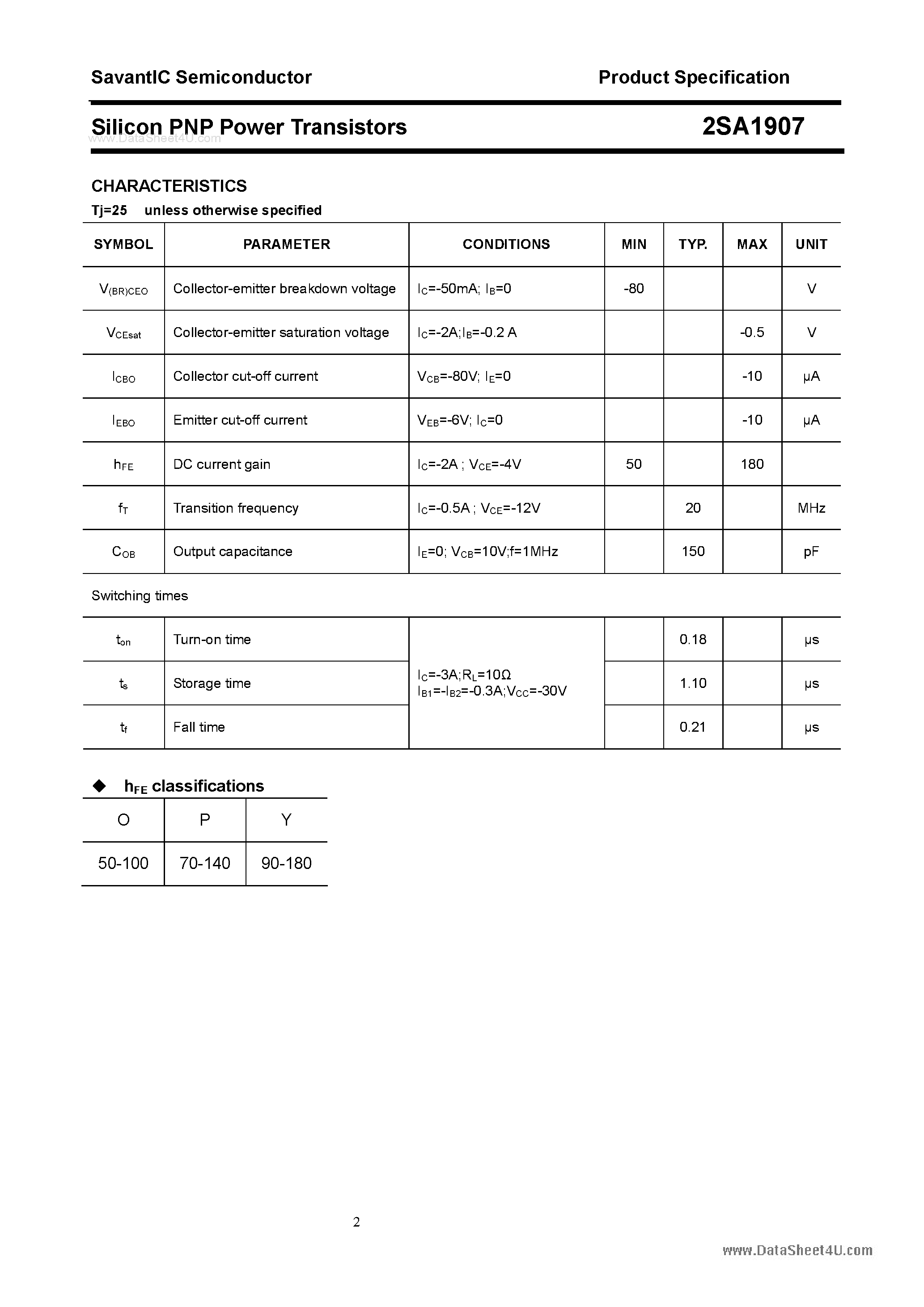Datasheet 2SA1907 - SILICON POWER TRANSISTOR page 2