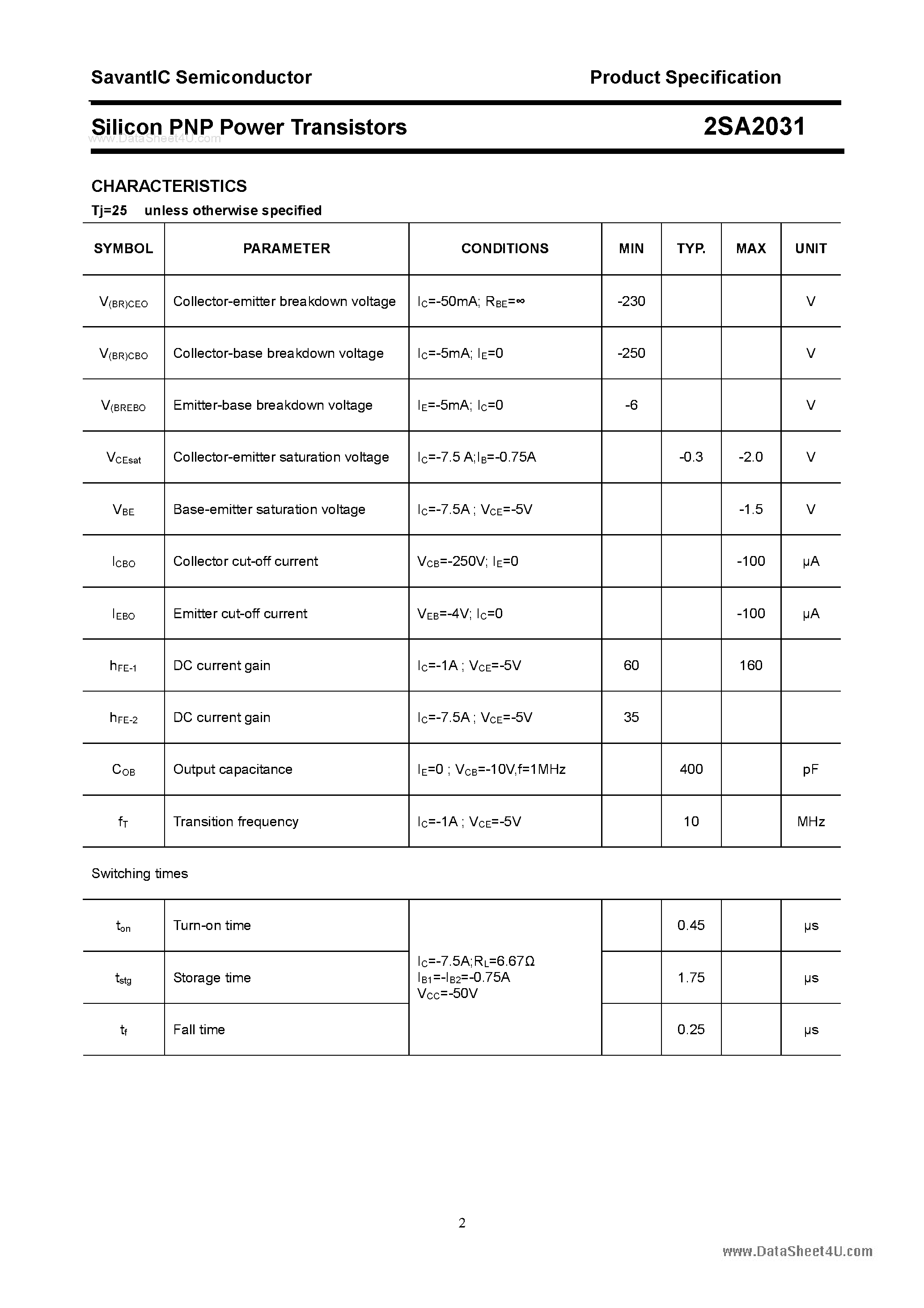 Datasheet 2SA2031 - SILICON POWER TRANSISTOR page 2