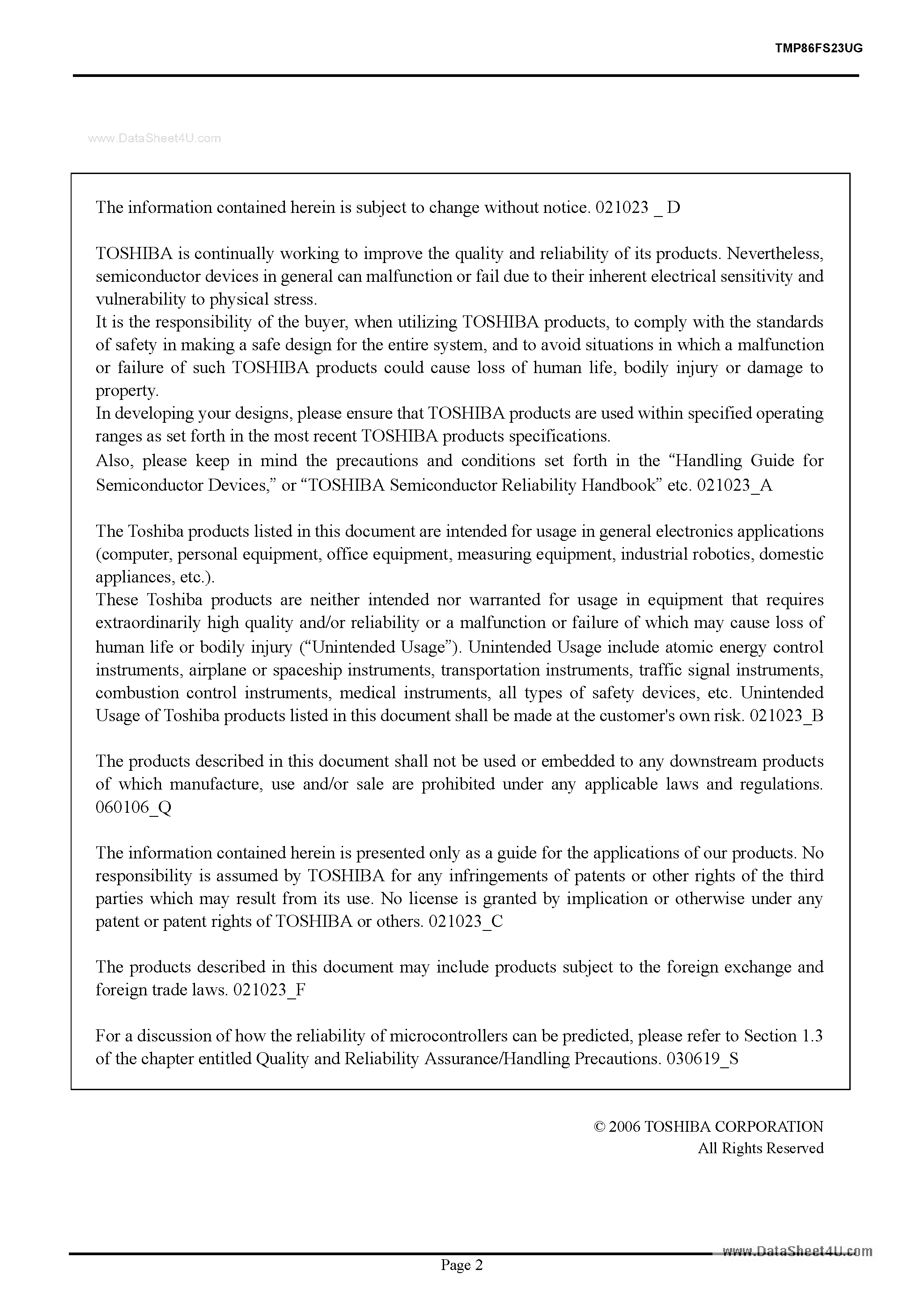 Datasheet TMP86FS23UG - 8-Bit Microcontroller page 2