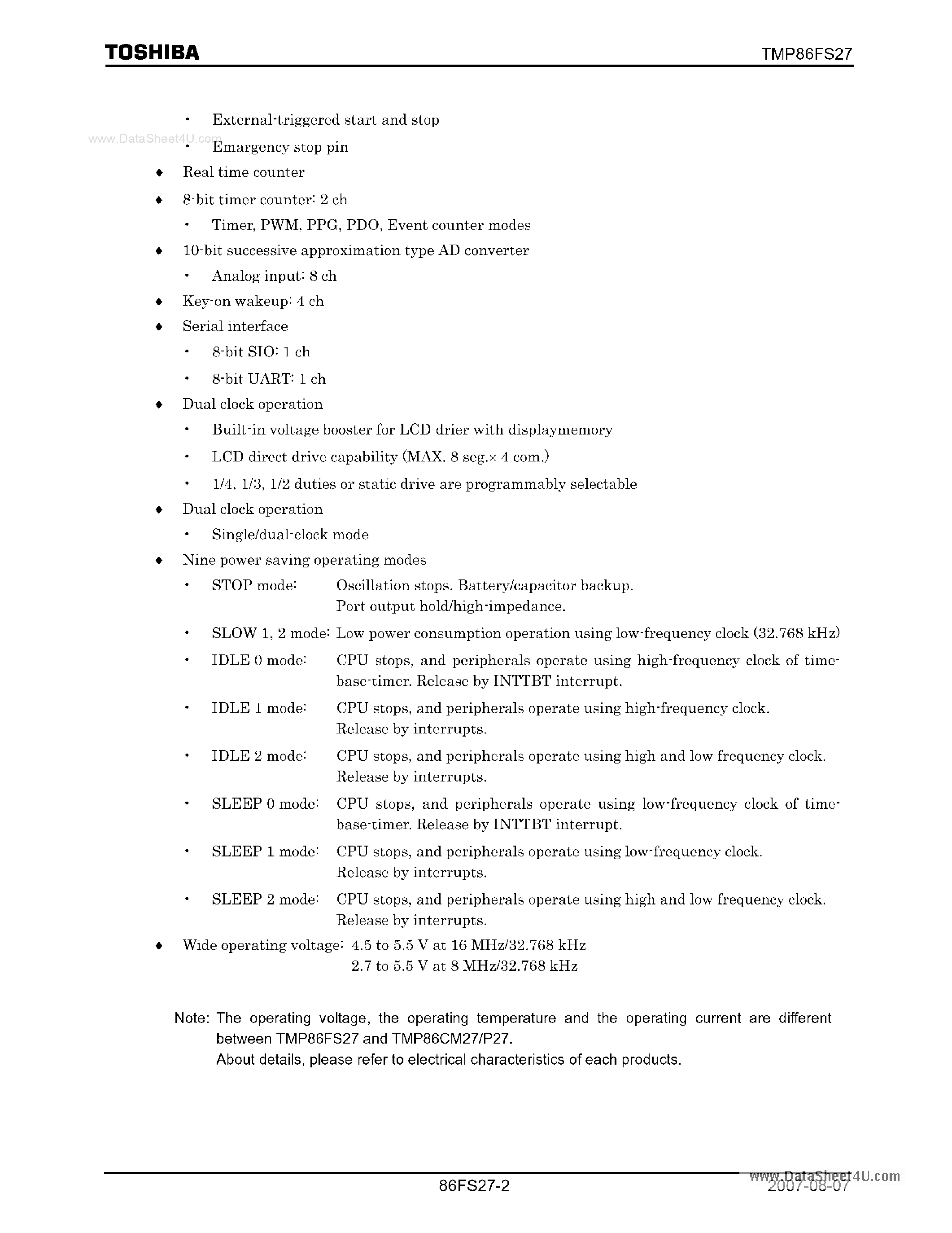 Datasheet TMP86FS27FG - 8-Bit Microcontroller page 2