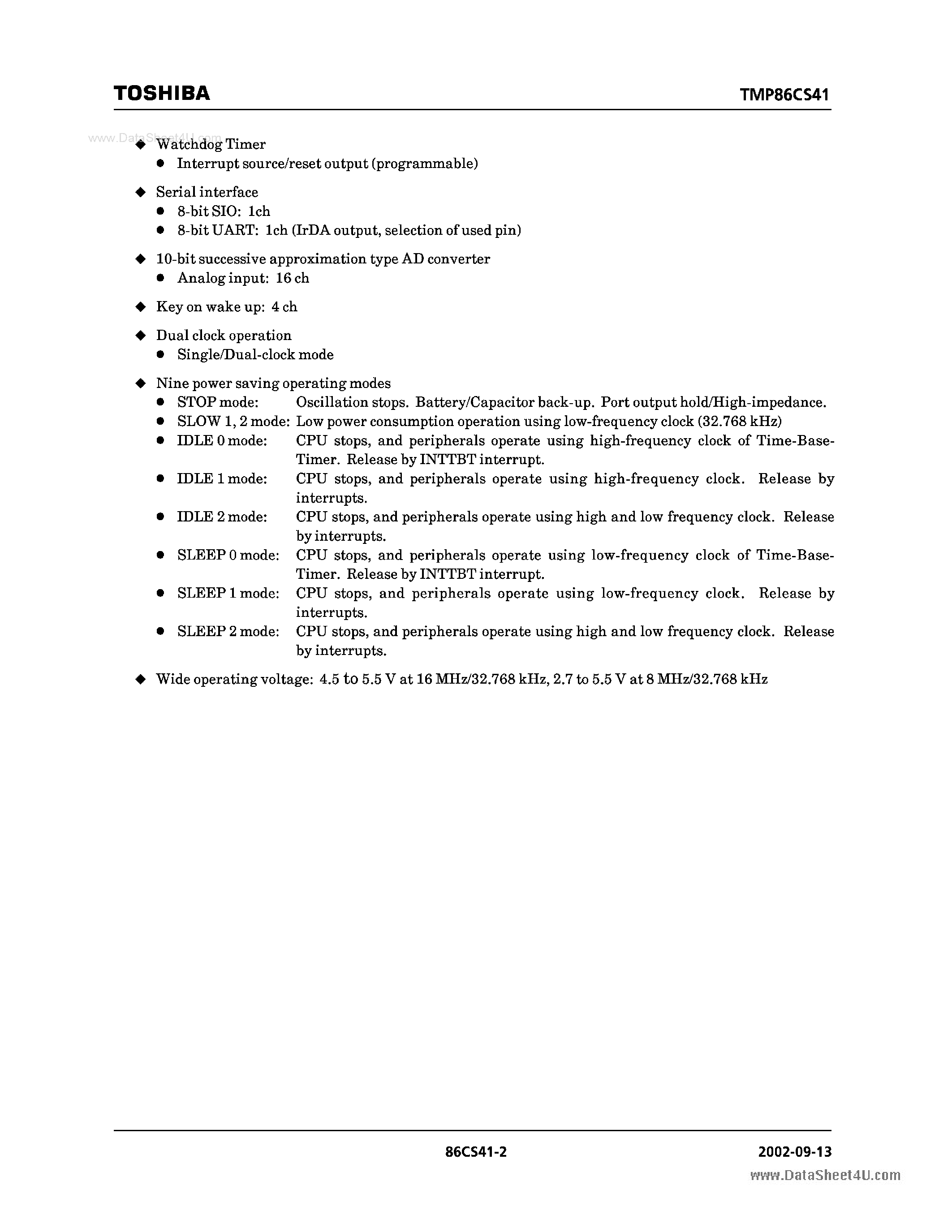 Datasheet TMP86FS41F - 8-Bit Microcontroller page 2