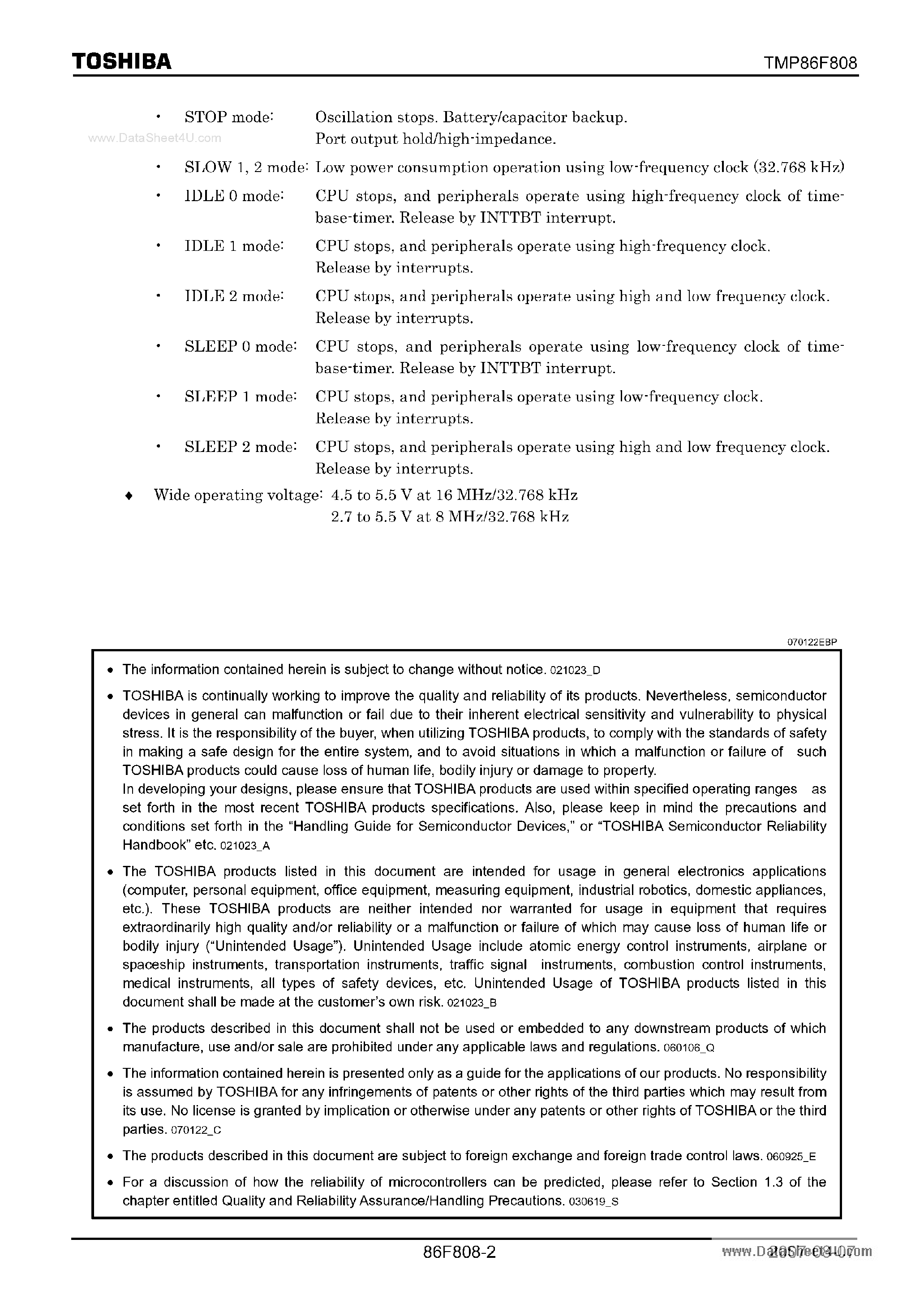 Datasheet TMP86F808DNG - 8-Bit Microcontroller page 2