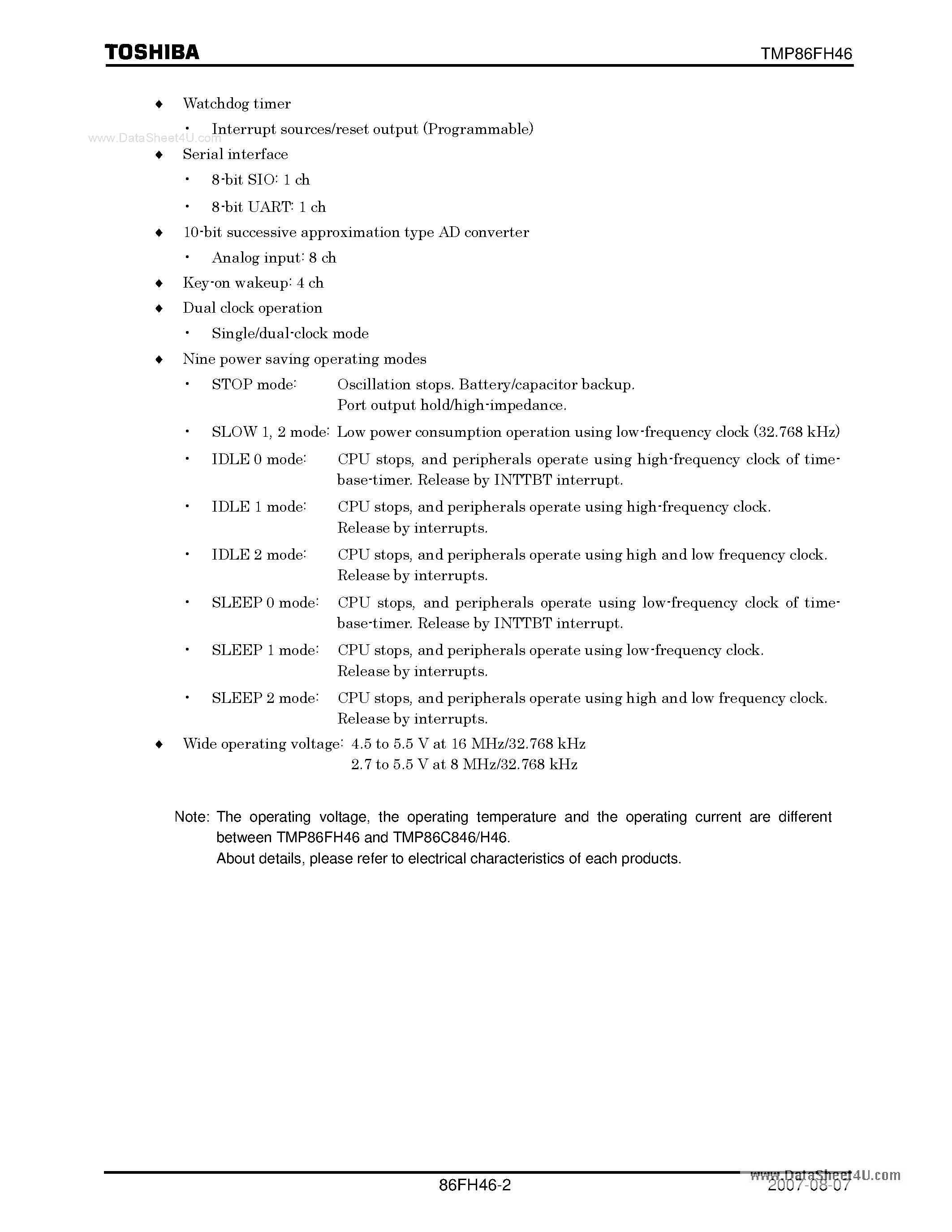 Datasheet TMP86FH46NG - 8-Bit Microcontroller page 2