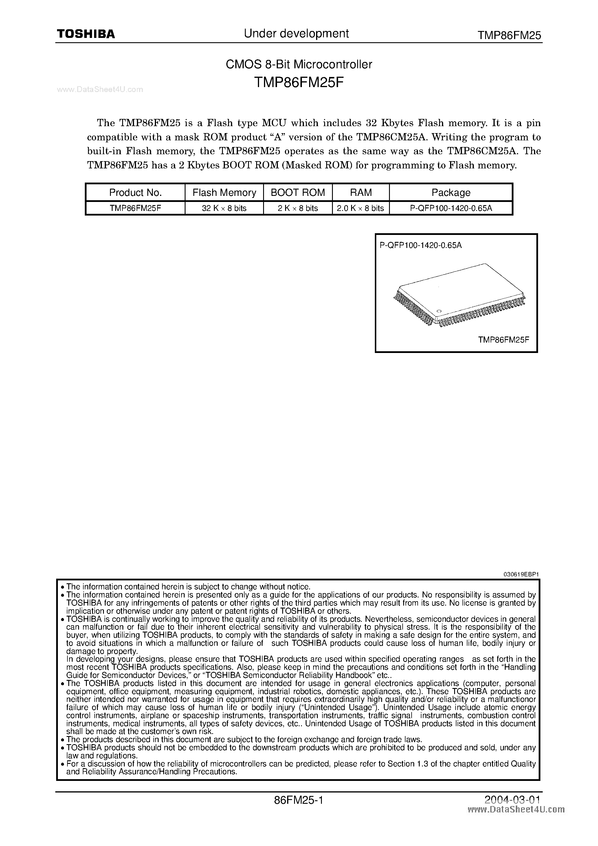Datasheet TMP86FM25F - 8-Bit Microcontroller page 2